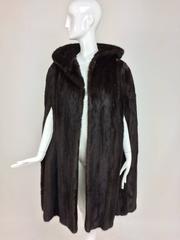 Glossy Dark mink fur hooded cape unique and rare 1960s