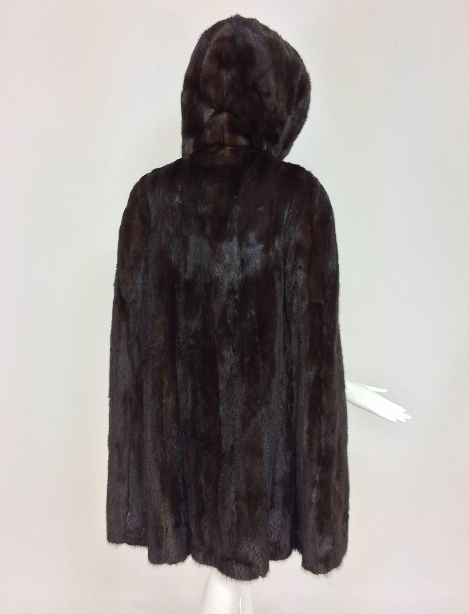Glossy Dark mink fur hooded cape unique and rare 1960s  1