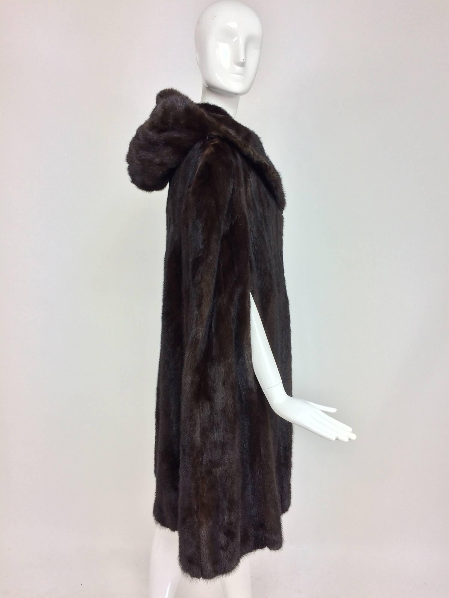 Glossy Dark mink fur hooded cape unique and rare 1960s  4