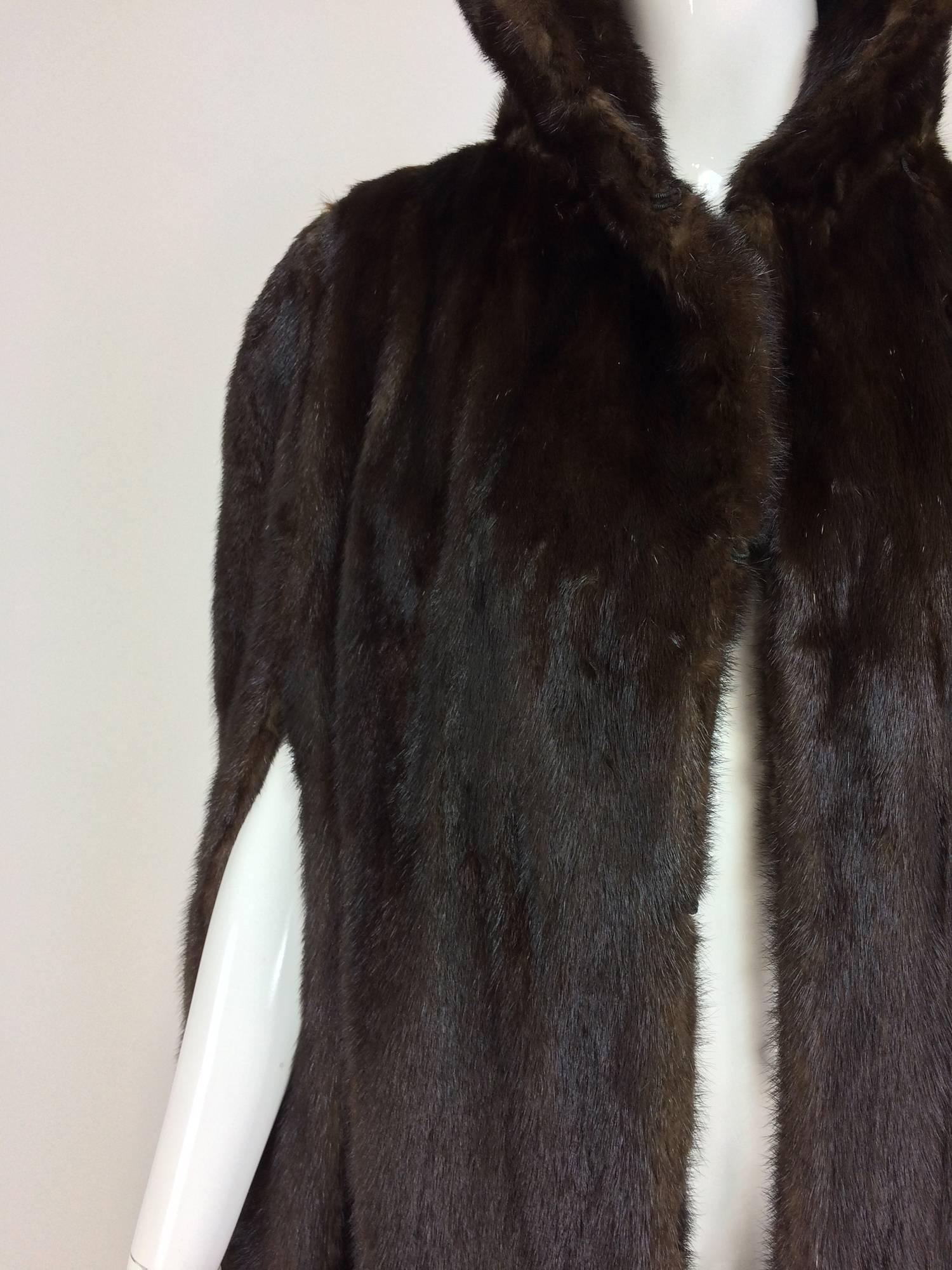 Glossy Dark mink fur hooded cape unique and rare 1960s  6