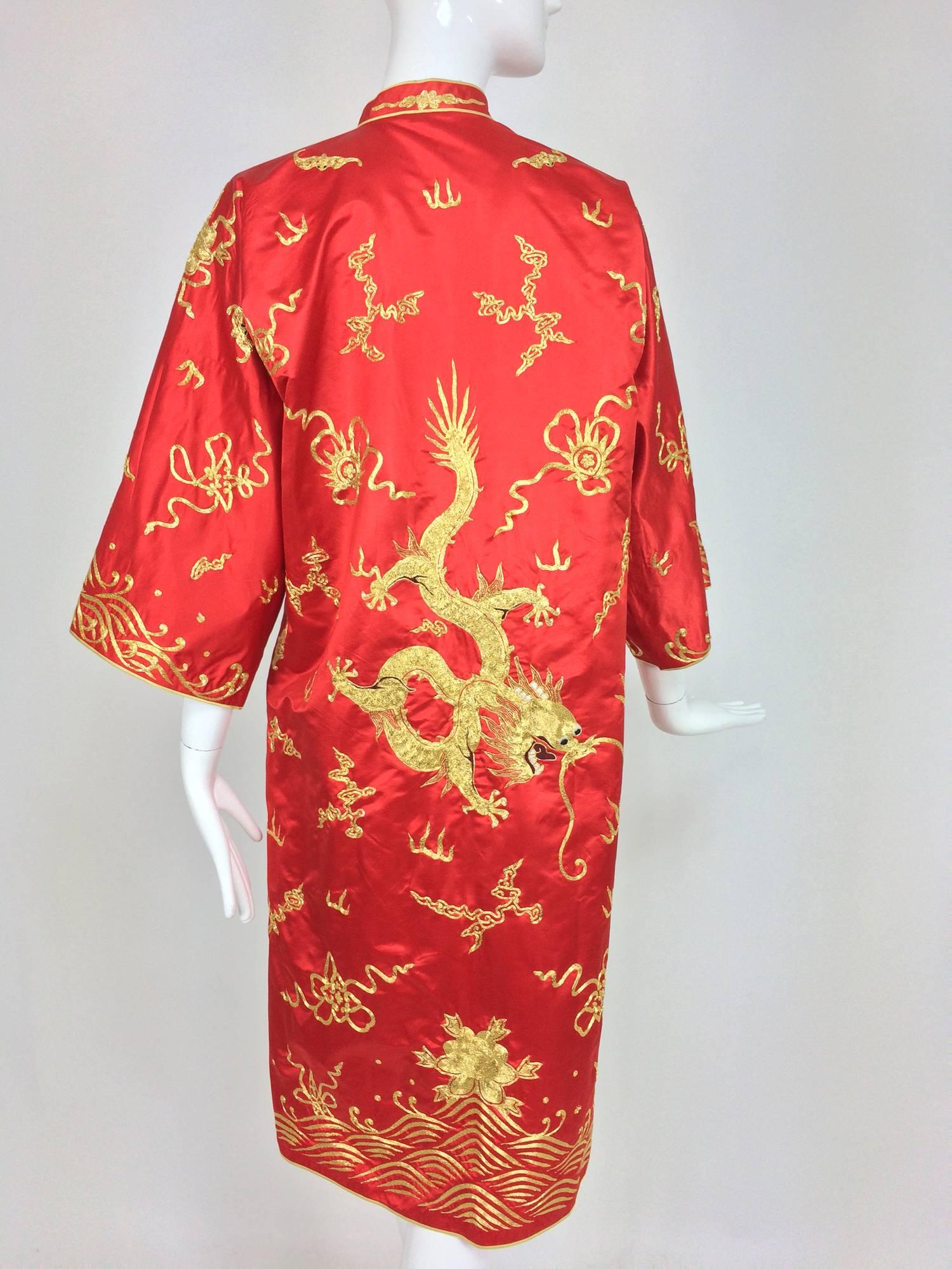 Women's Red silk hand embroidered Golden 5 clawed dragon coat 1978