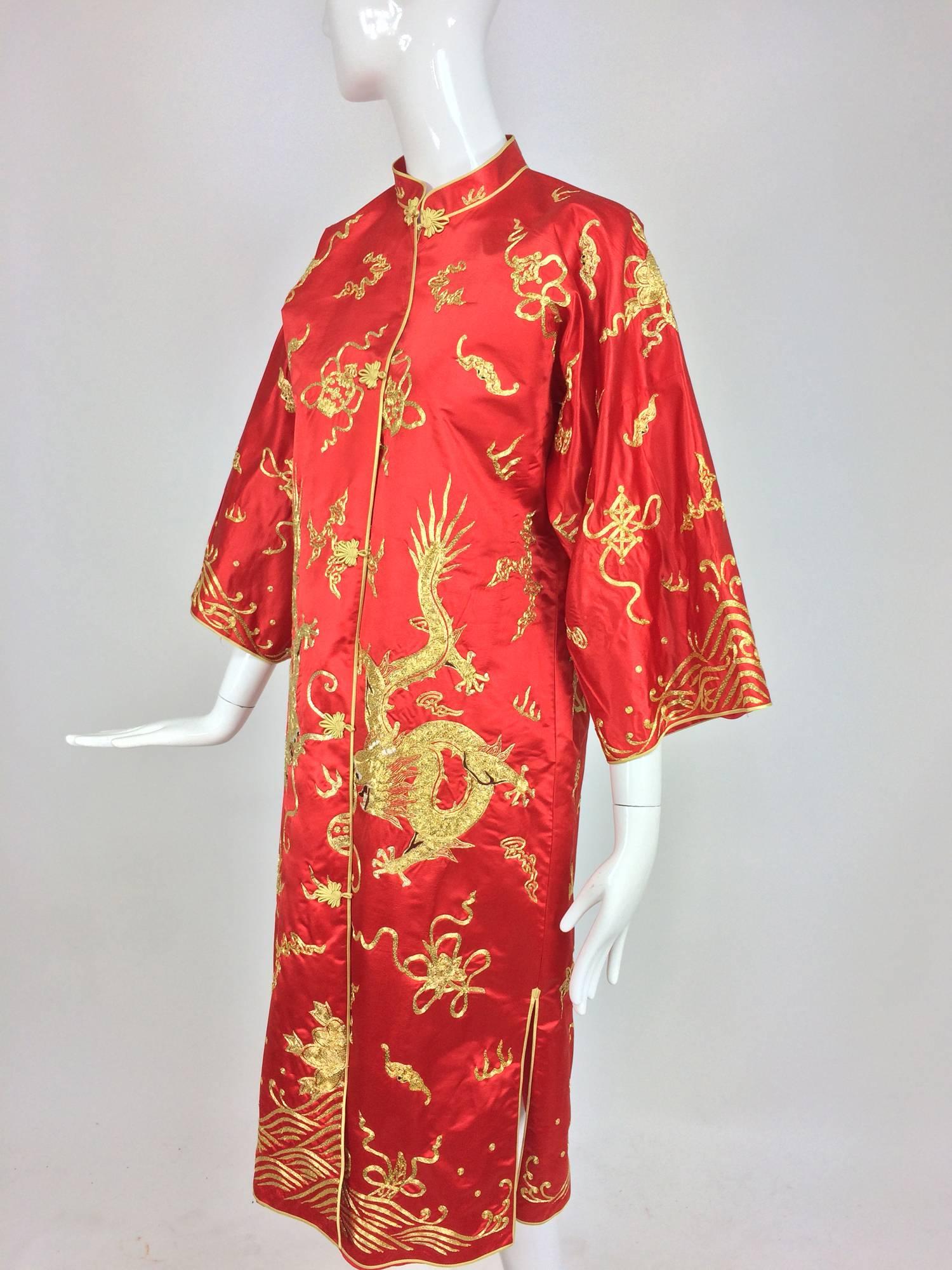 Red silk hand embroidered Golden 5 clawed dragon coat 1978 2