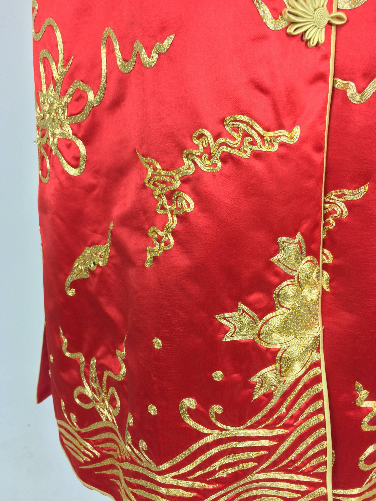 Red silk hand embroidered Golden 5 clawed dragon coat 1978 4