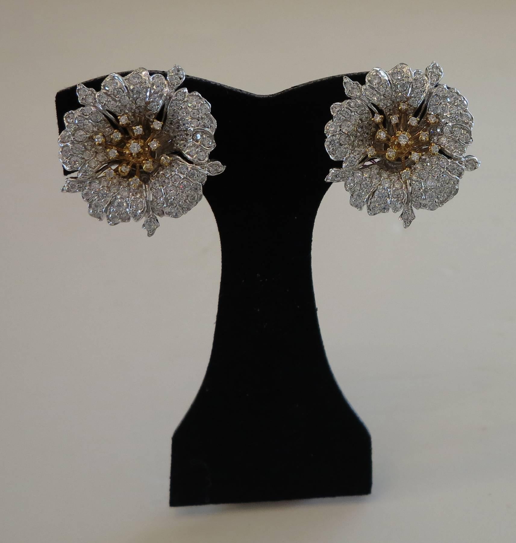 Women's Jarin fabulous large floral rhinestone and gold sterling silver ear clips