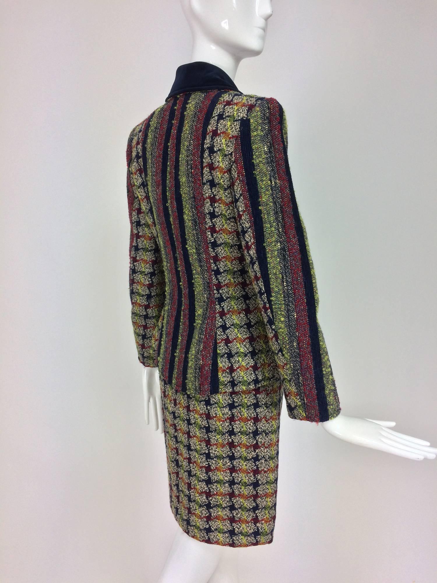 Christian LaCroix check and stripe velvet trim skirt set 1990s 1