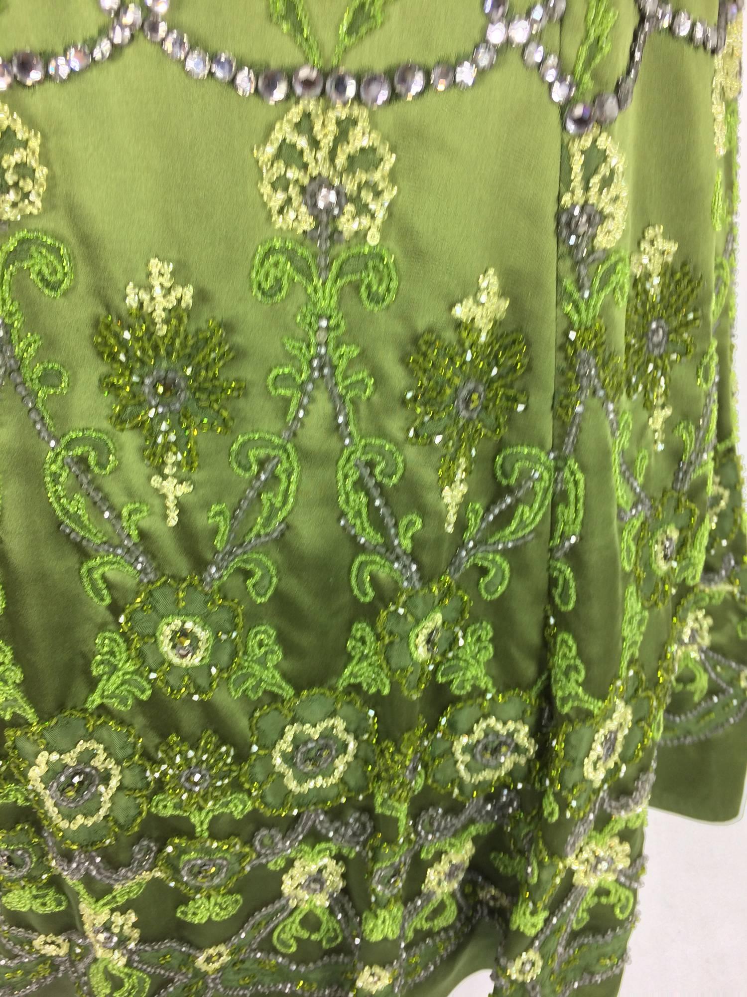 Randi Rahm green silk heavily hand beaded and rhinestone evening dress 3