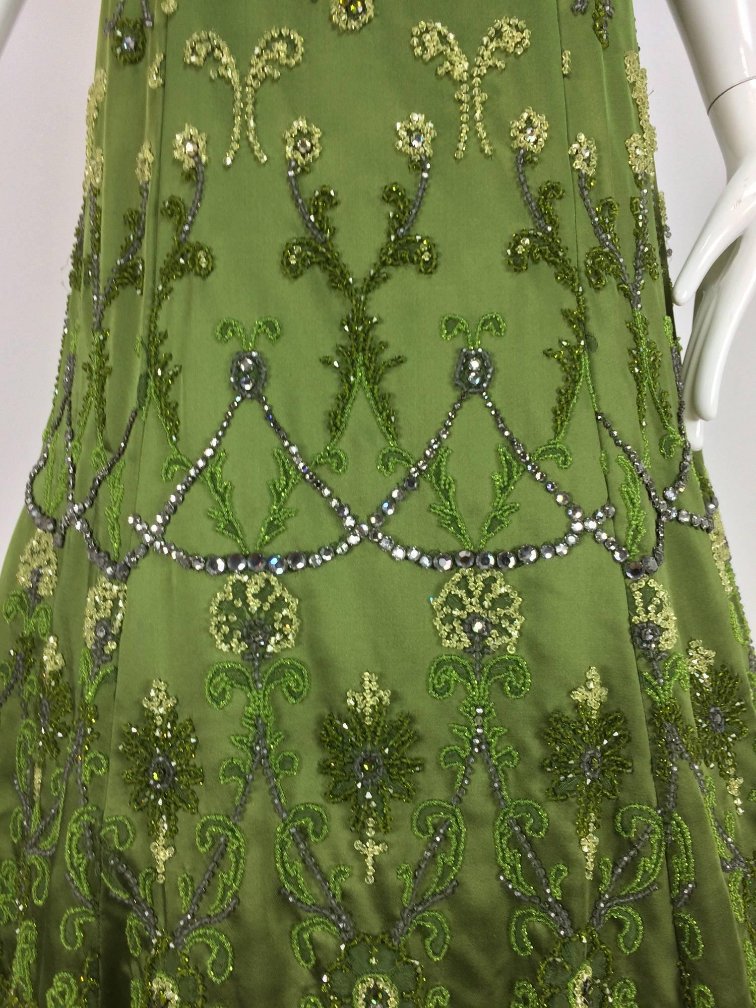 Randi Rahm green silk heavily hand beaded and rhinestone evening dress 2