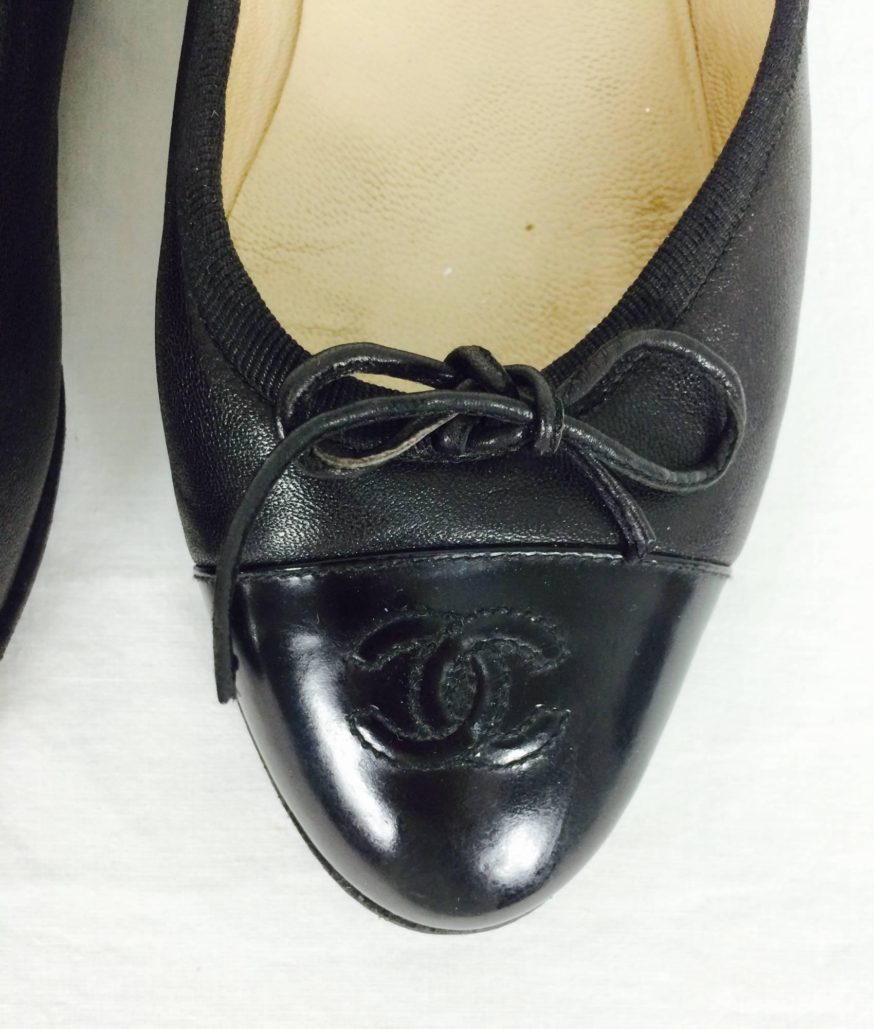 Chanel soft black lambskin leather ballet flats 38M 2