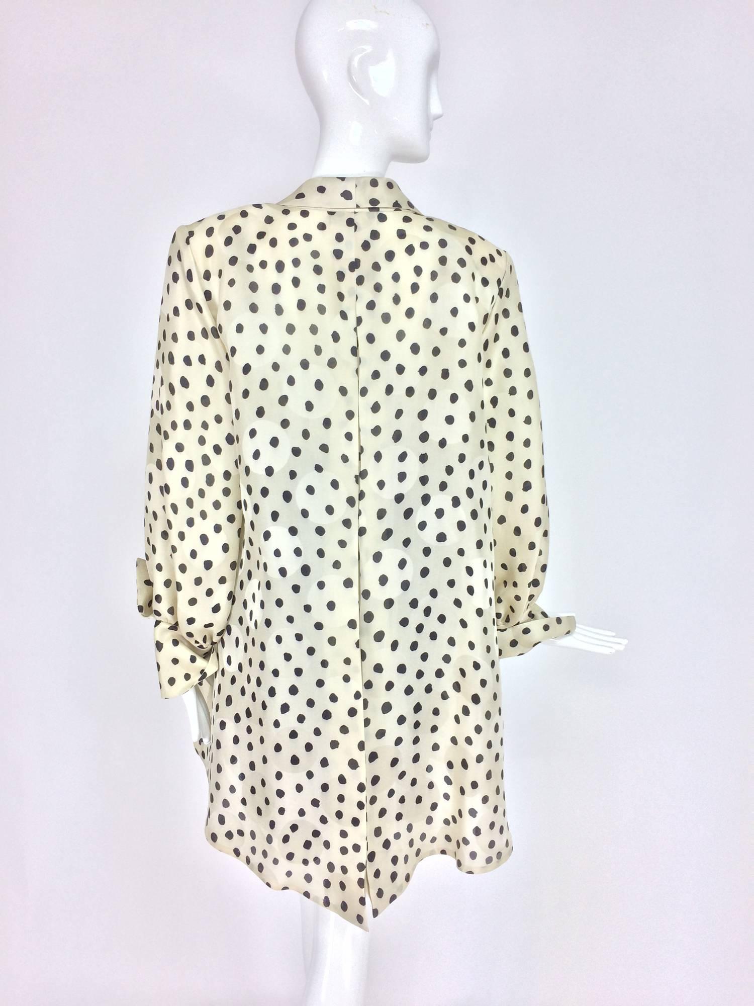 Black Louis Feraud 2 pc. silk organza coat and dot bustier dress 1980s