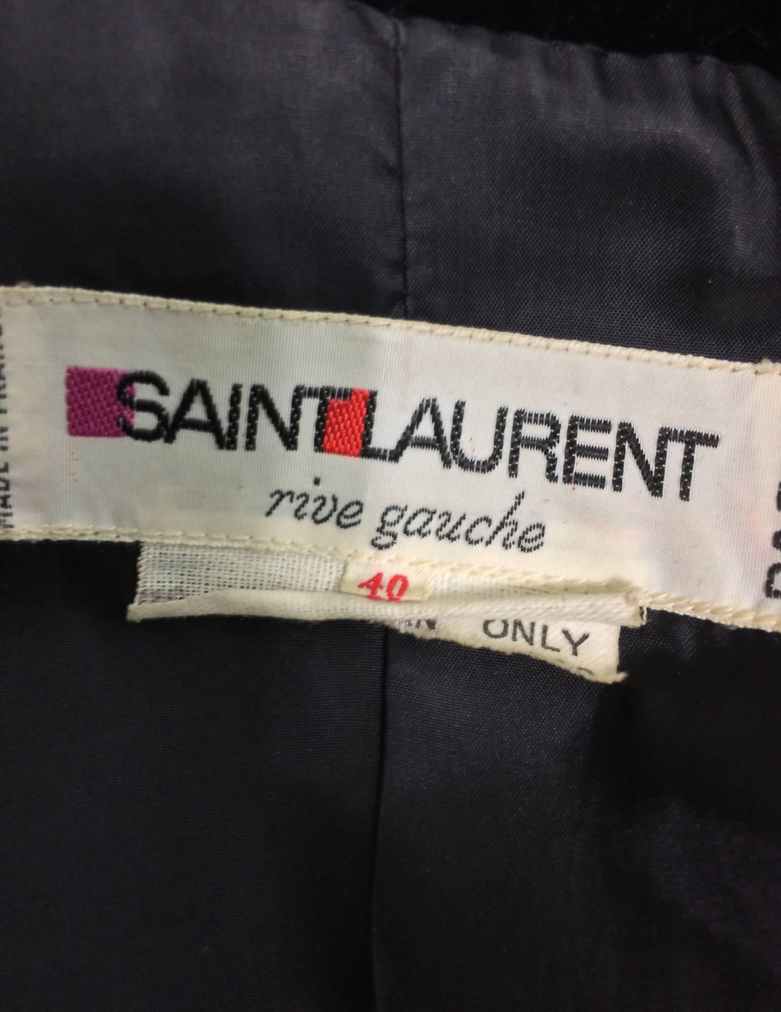 Yves St Laurent black velvet button front belted waist jacket 1970s 2