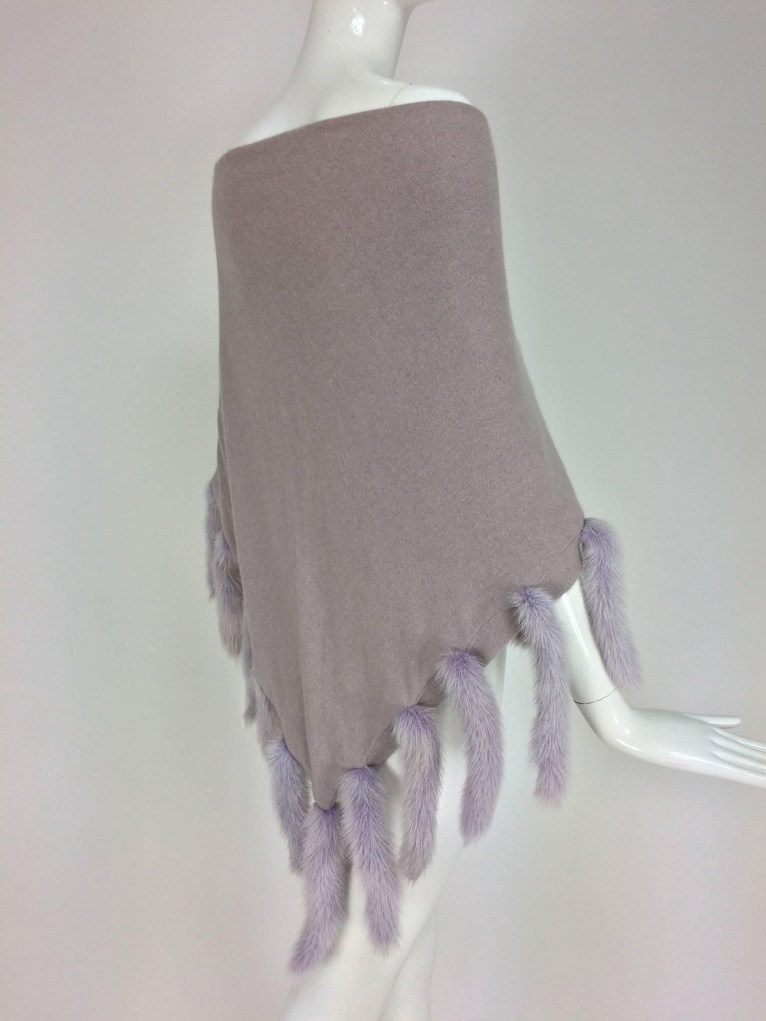 Women's Lavender soft wool and angora knit shawl with mink tails