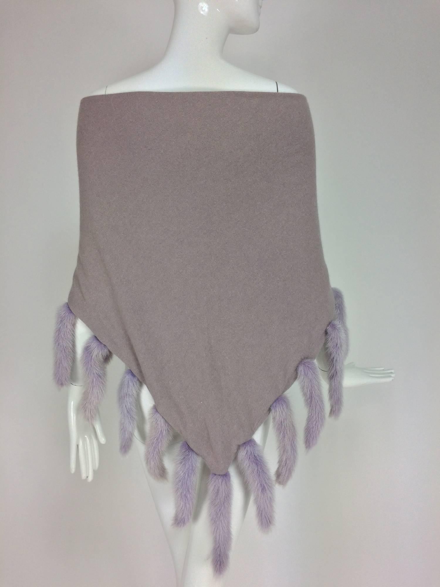 Lavender soft wool and angora knit shawl with mink tails 1