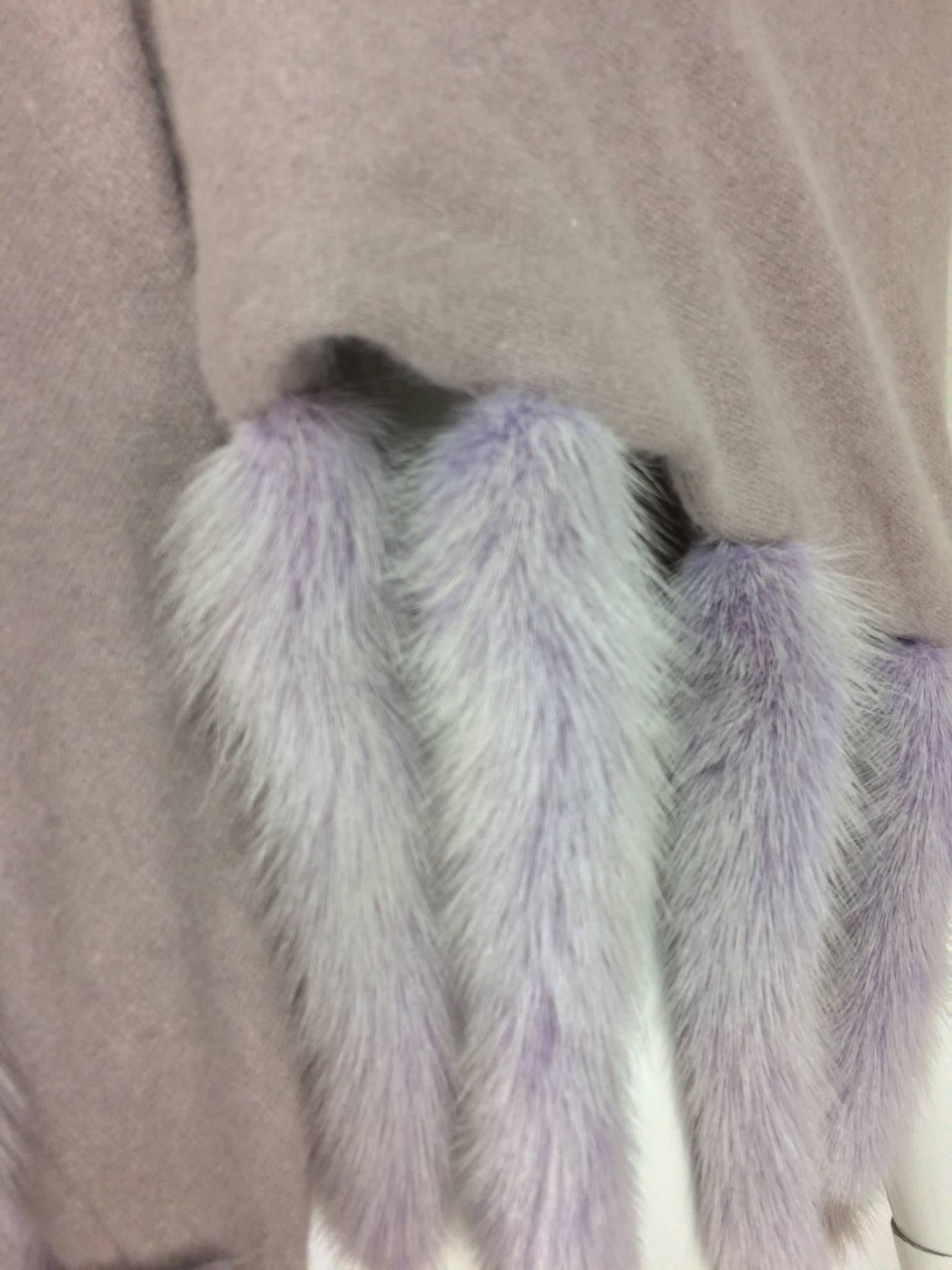 Lavender soft wool and angora knit shawl with mink tails 2