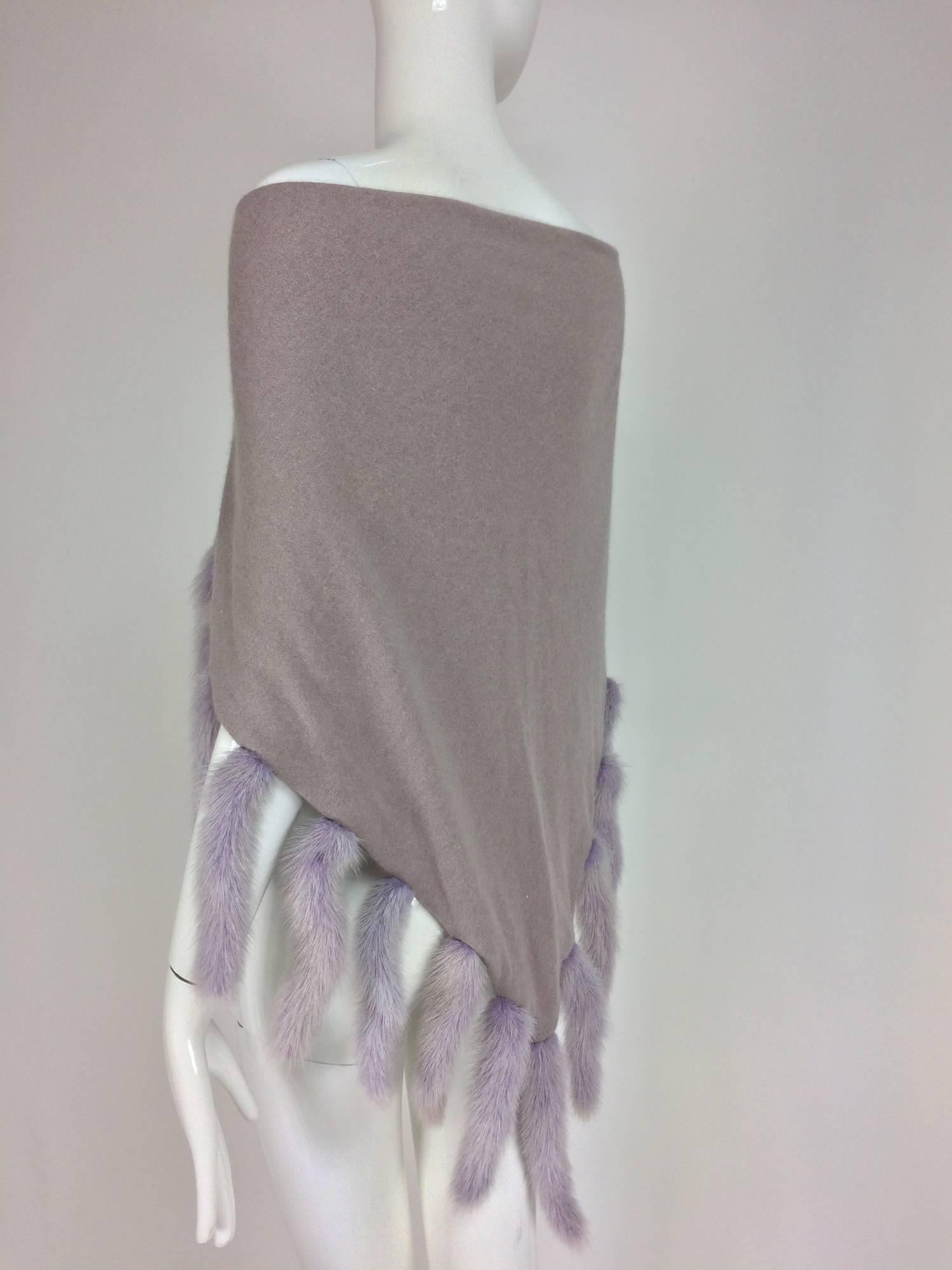 Lavender soft wool and angora knit shawl with mink tails 3