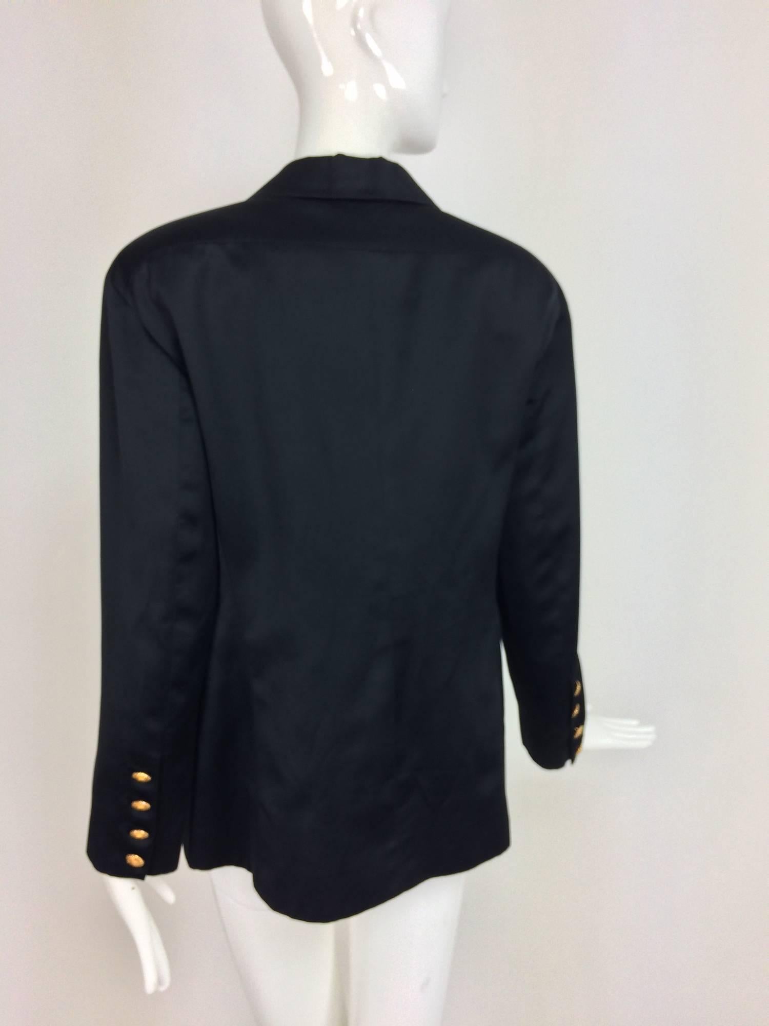Black Vintage Chanel black silk double breasted pea coat jacket 42