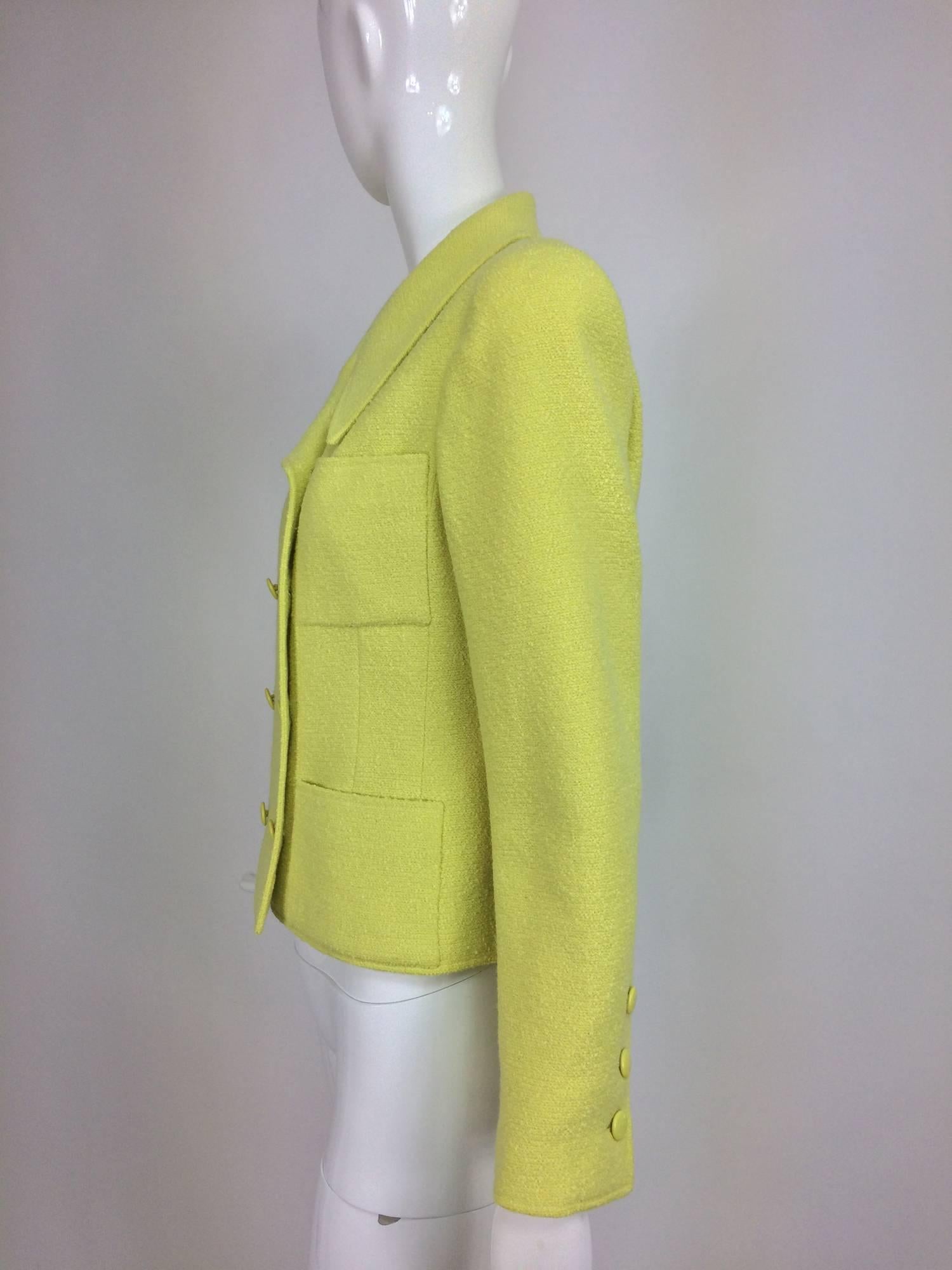 Yellow Vintage Chanel lemony yellow boucle double breasted jacket 1990s 40