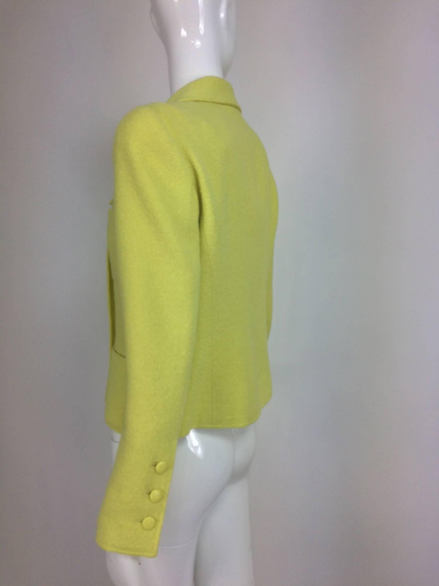 Vintage Chanel lemony yellow boucle double breasted jacket 1990s 40 In Excellent Condition In West Palm Beach, FL