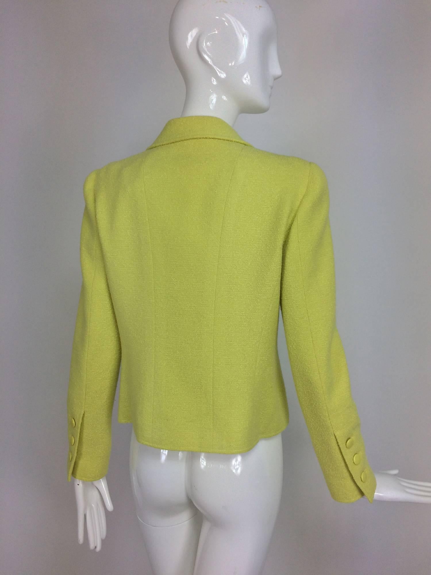 Women's Vintage Chanel lemony yellow boucle double breasted jacket 1990s 40