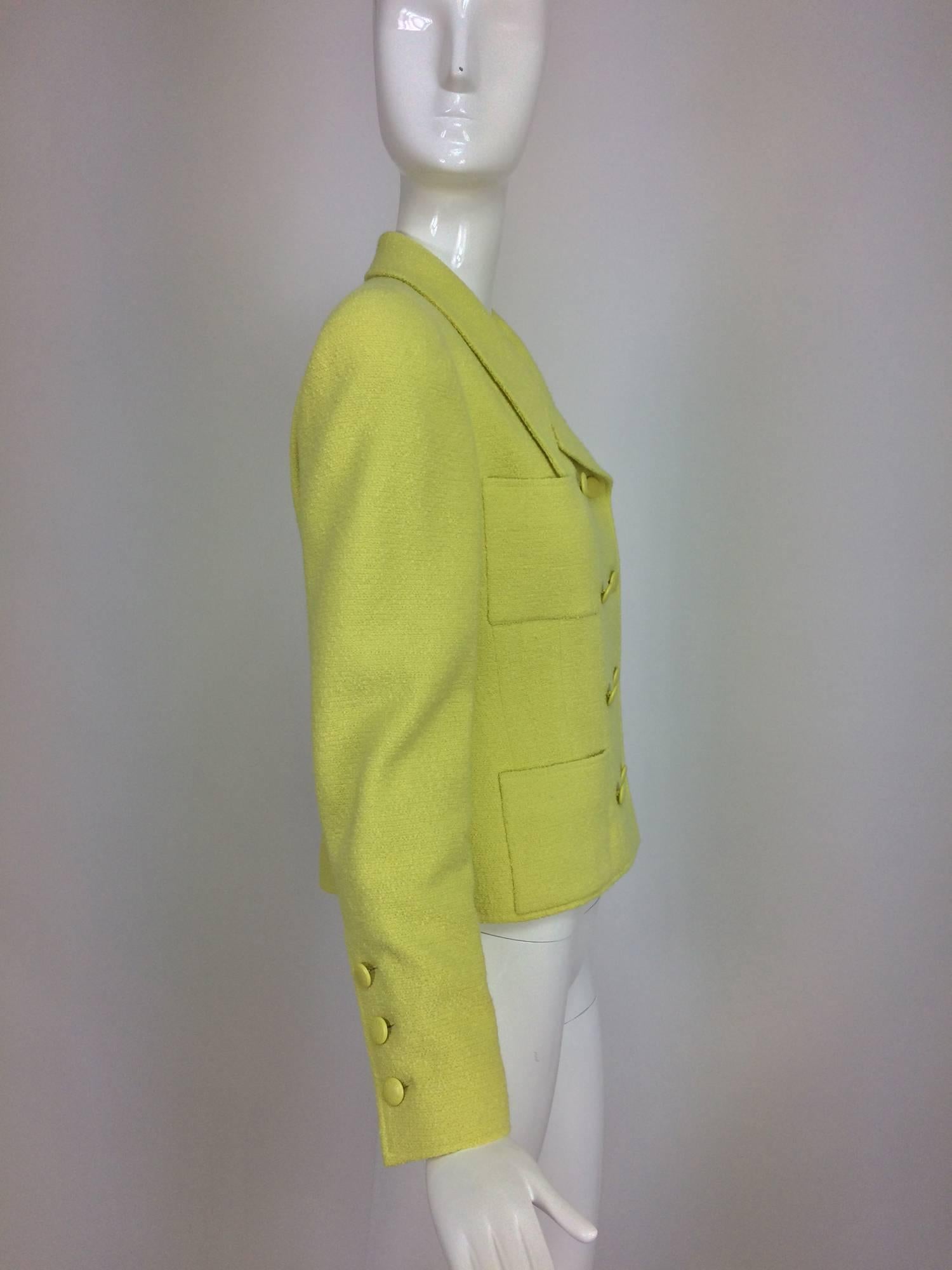Vintage Chanel lemony yellow boucle double breasted jacket 1990s 40 2