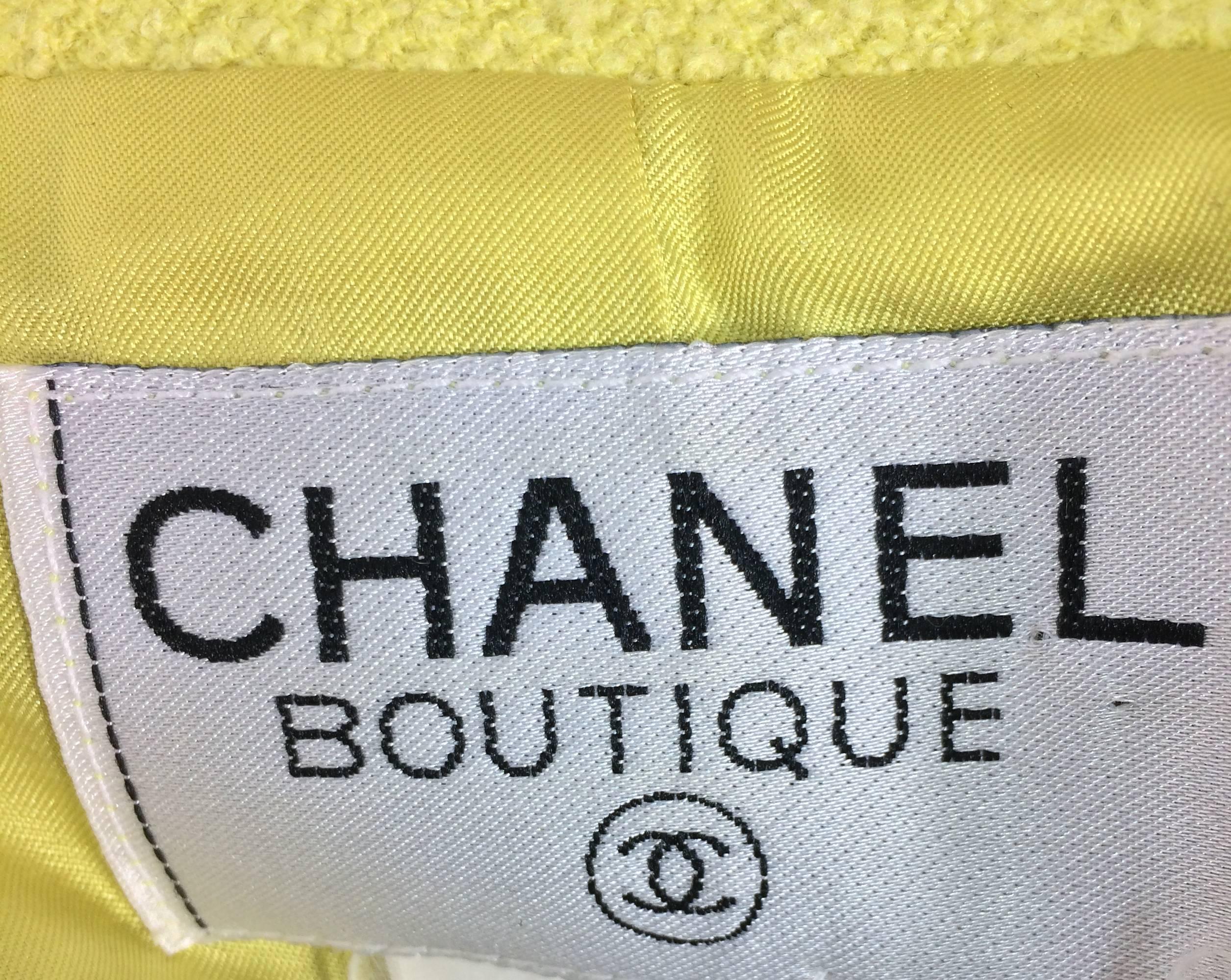 Vintage Chanel lemony yellow boucle double breasted jacket 1990s 40 4