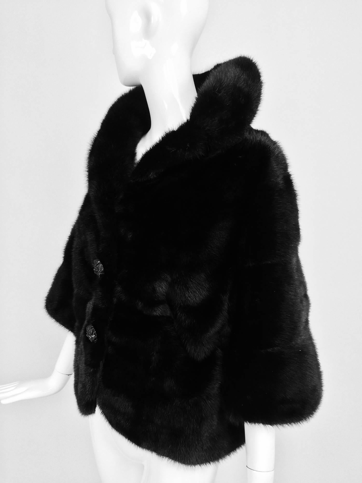 Black Vintage black mink 3/4 length sleeve cropped evening jacket 1960s 