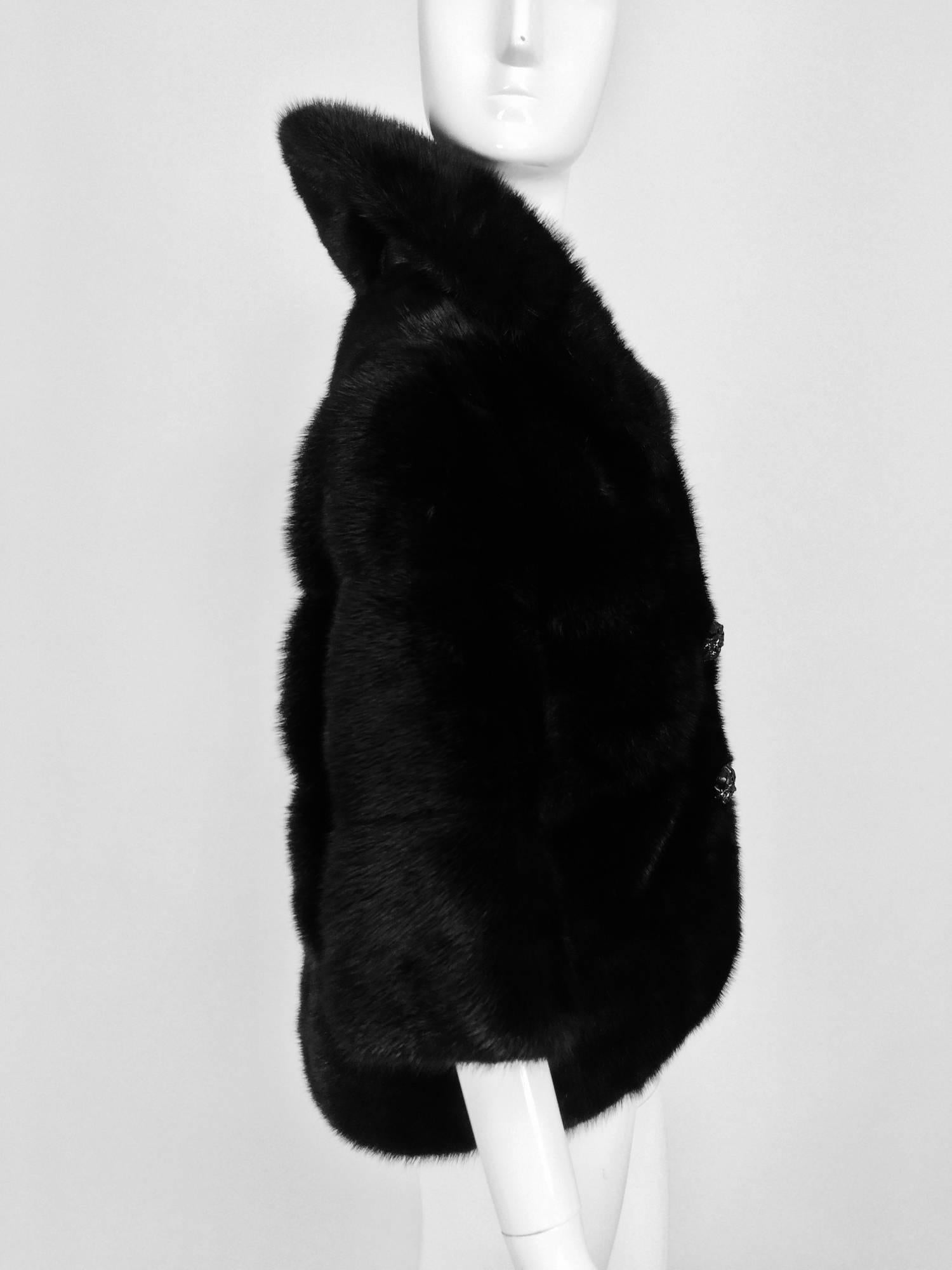 Vintage black mink 3/4 length sleeve cropped evening jacket 1960s  1