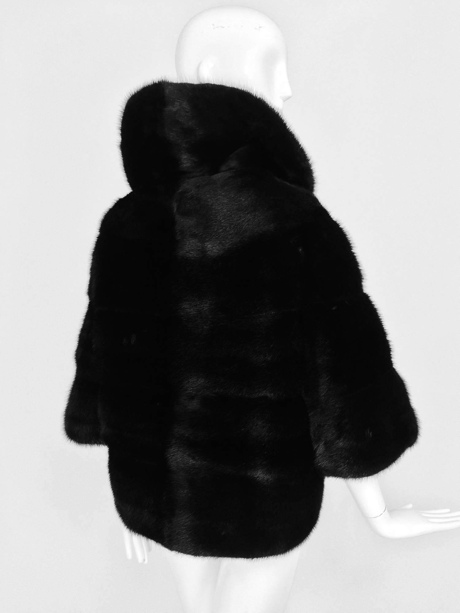 Vintage black mink 3/4 length sleeve cropped evening jacket 1960s  2