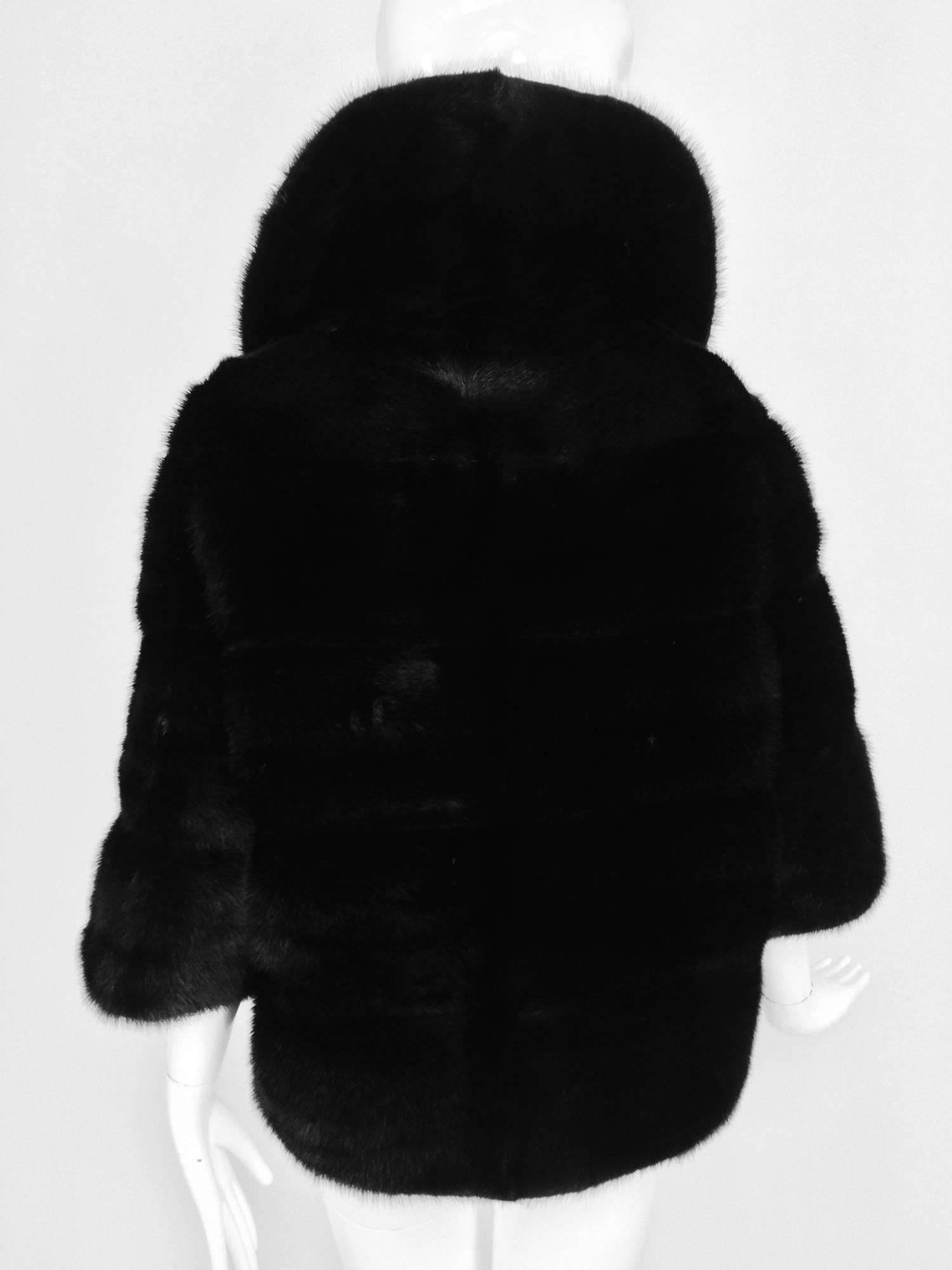 Vintage black mink 3/4 length sleeve cropped evening jacket 1960s  3