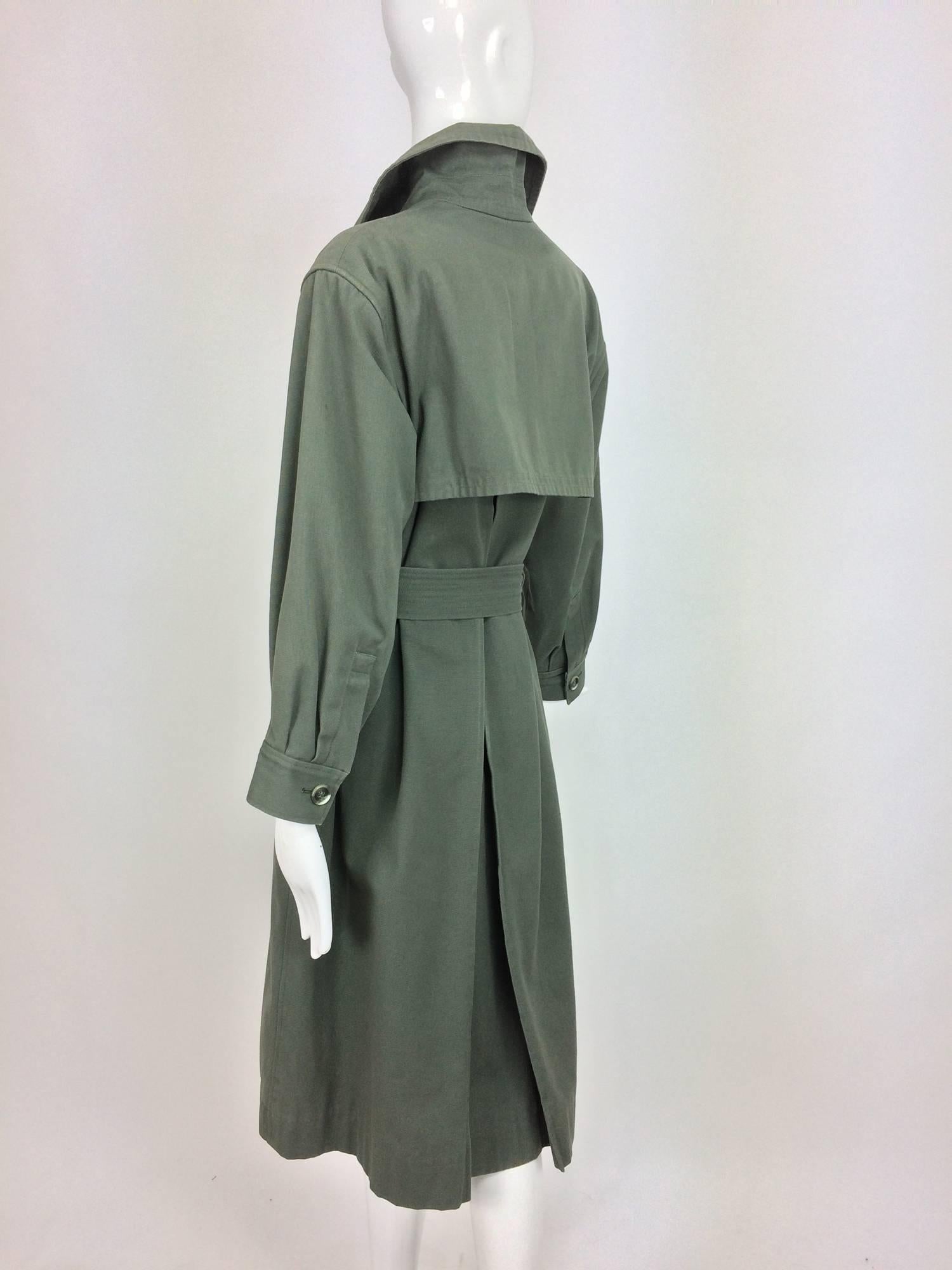 Gray Vintage rare Yves St Laurent military green canvas trench coat 1970s
