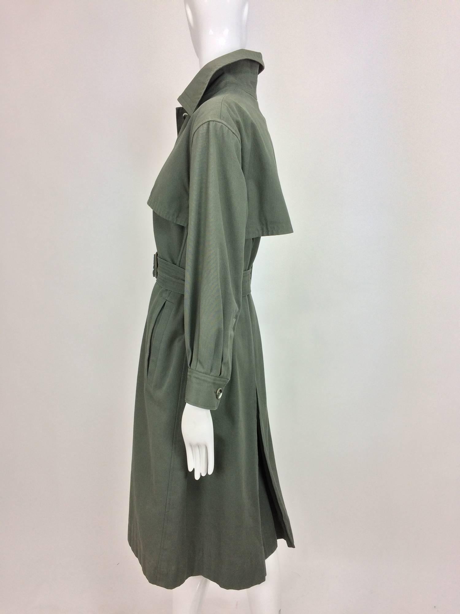 Vintage rare Yves St Laurent military green canvas trench coat 1970s In Excellent Condition In West Palm Beach, FL