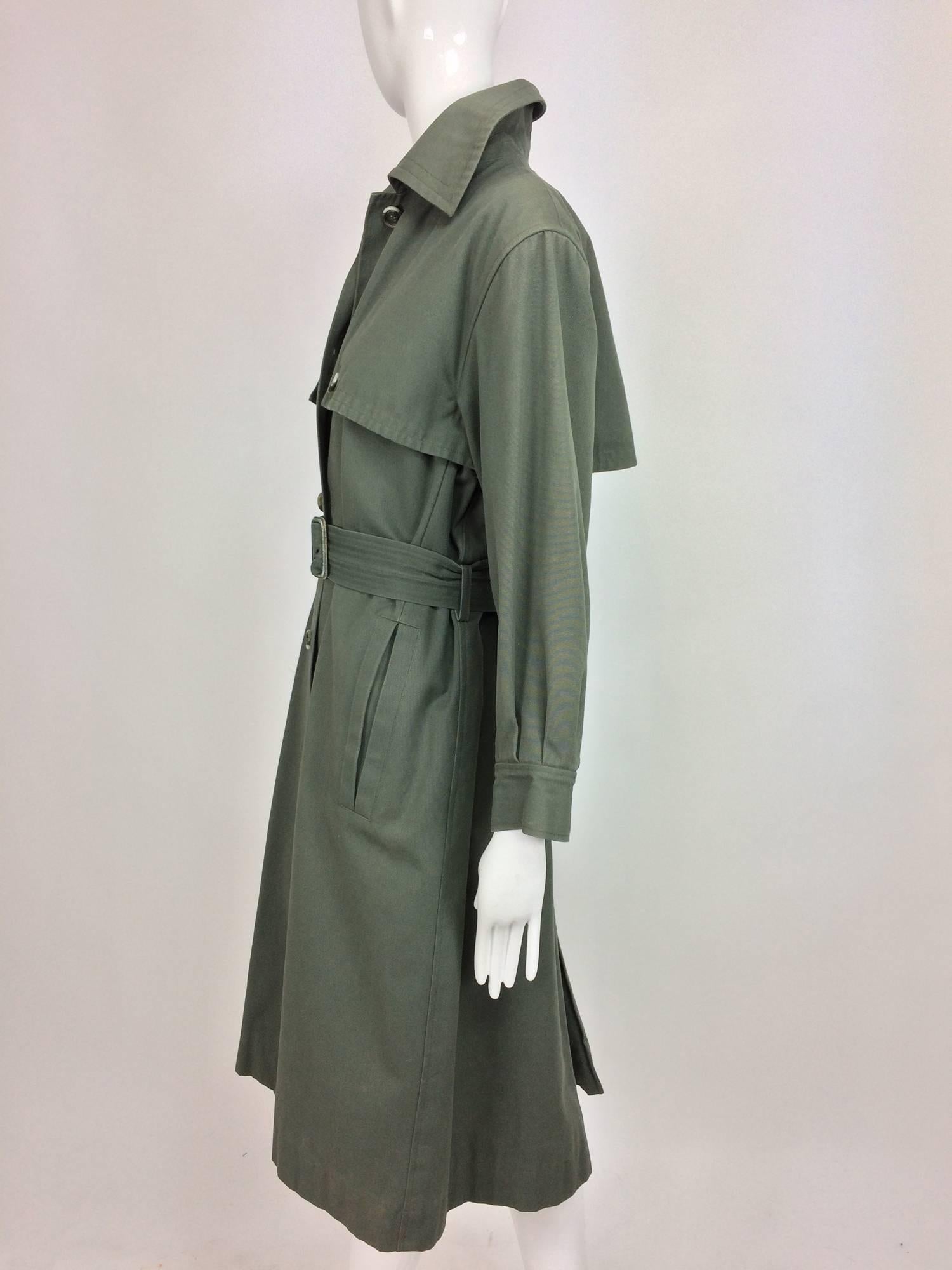 Women's Vintage rare Yves St Laurent military green canvas trench coat 1970s