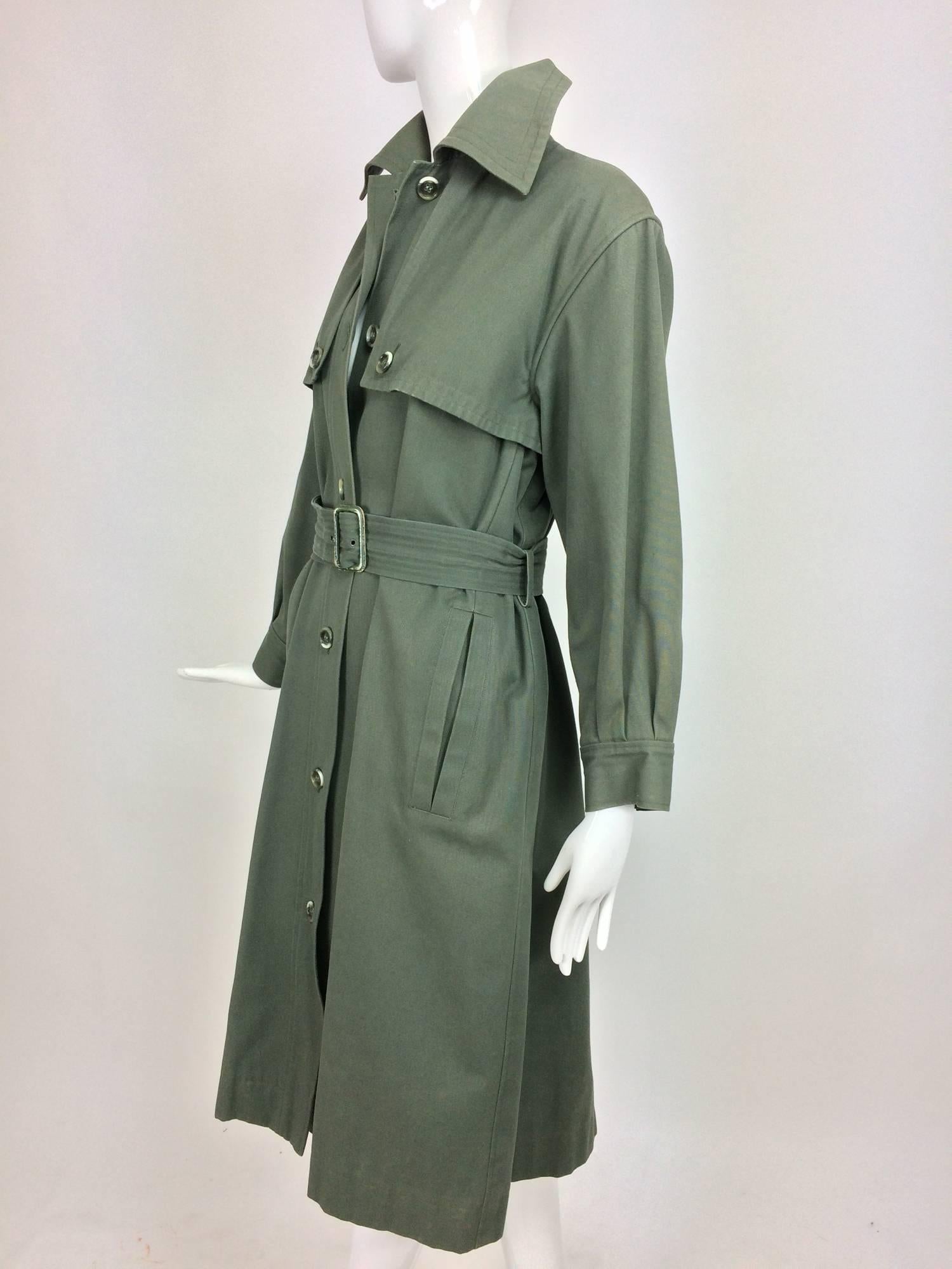 Vintage rare Yves St Laurent military green canvas trench coat 1970s 1