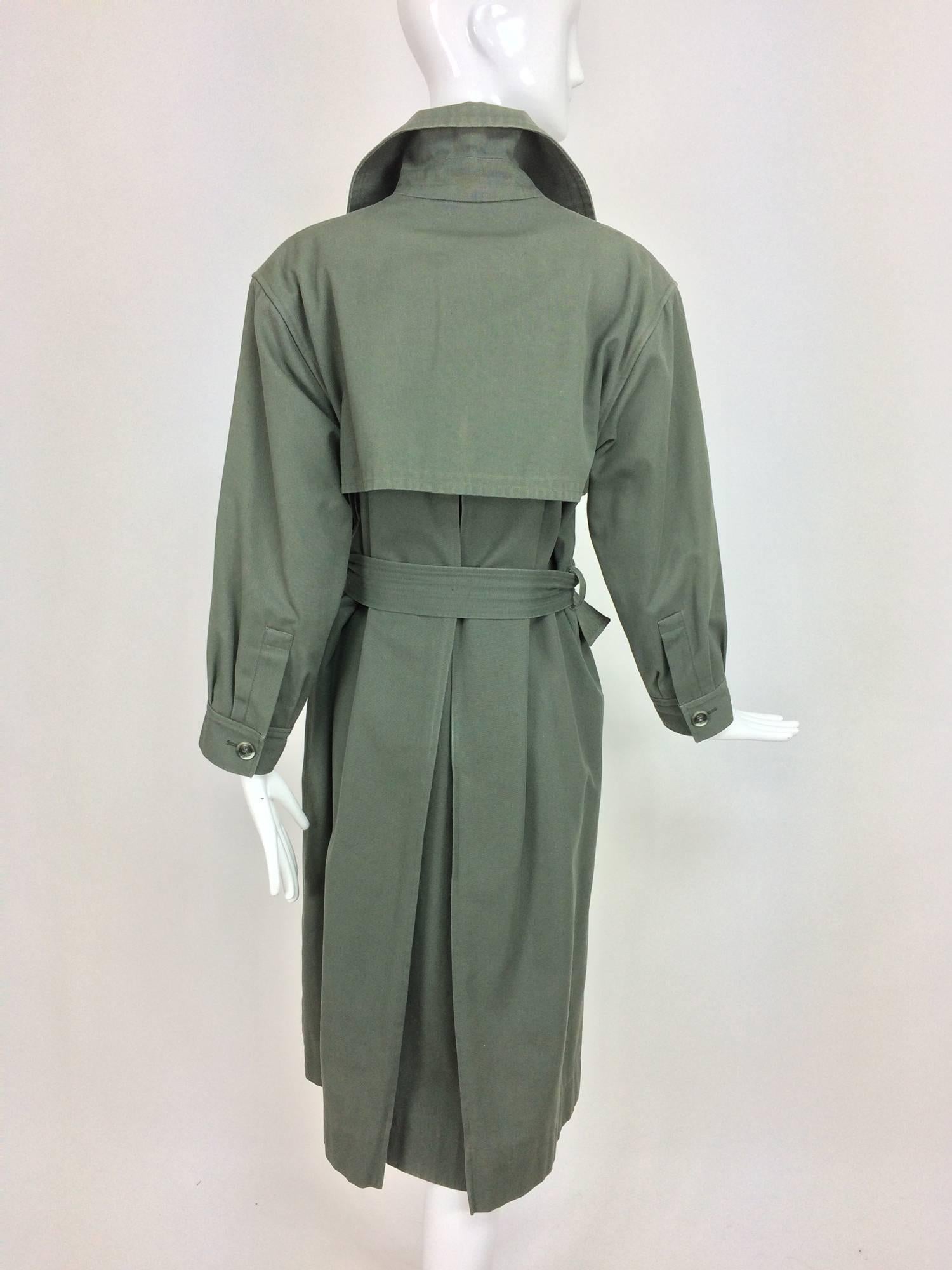 Vintage rare Yves St Laurent military green canvas trench coat 1970s 2
