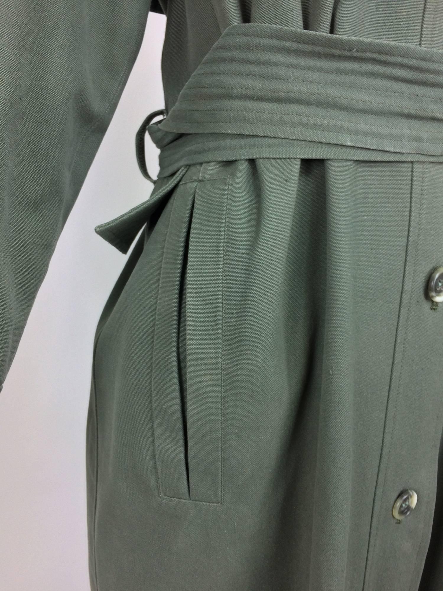 Vintage rare Yves St Laurent military green canvas trench coat 1970s 4