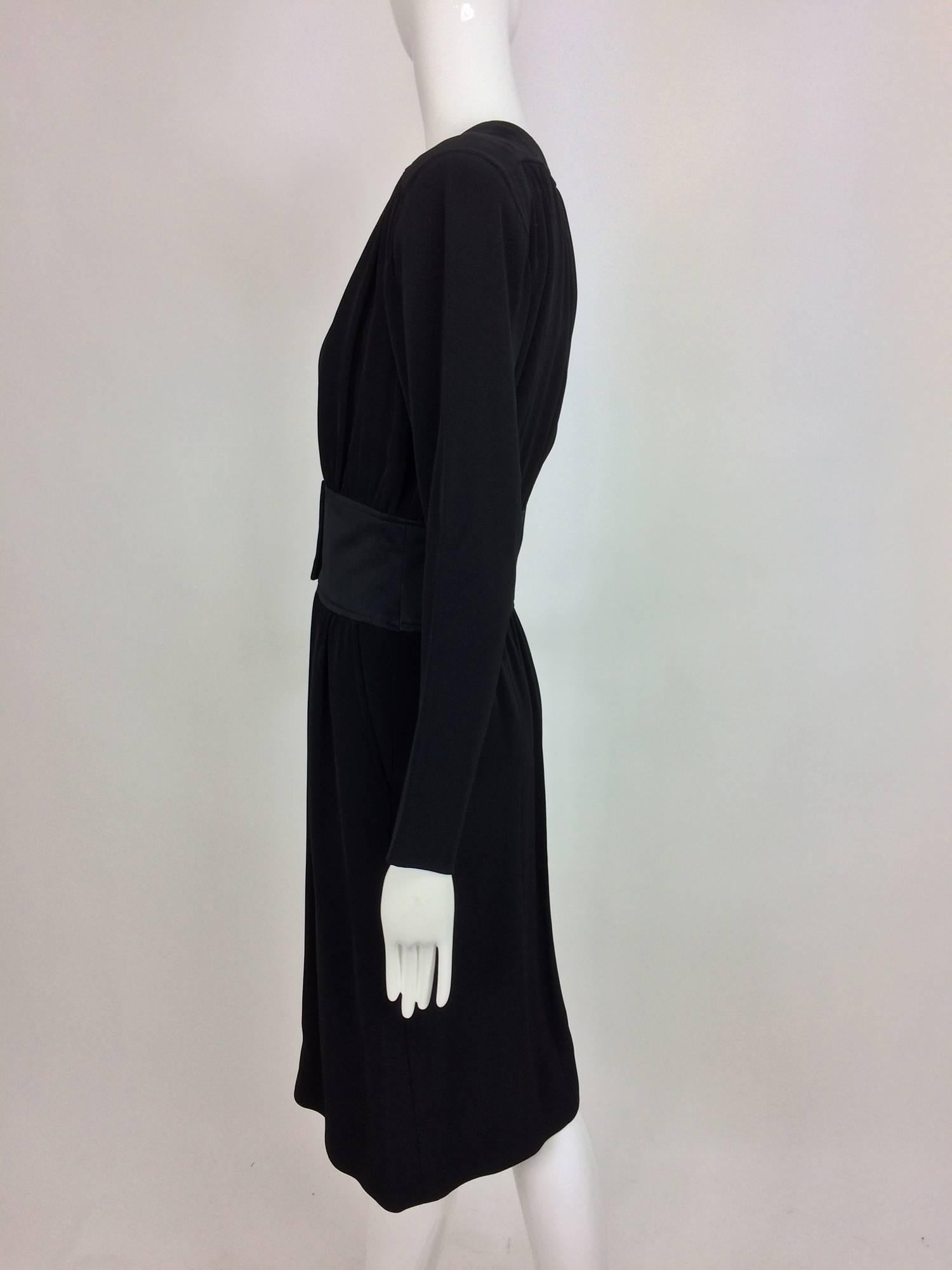 Black Vintage Yves St Laurent chic black crepe and satin cocktail dress 1990s unworn