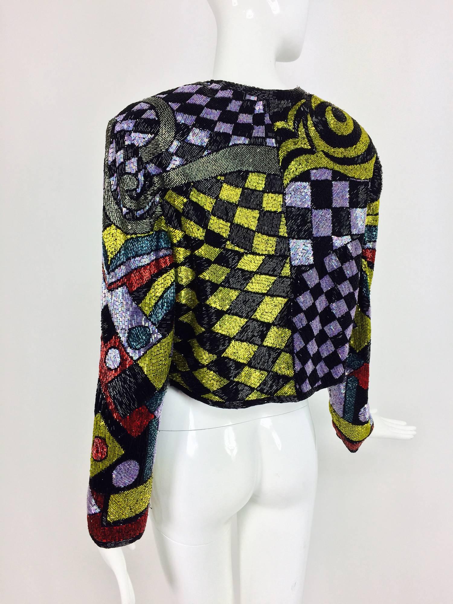 Vintage Naeem Khan heavily abstract beaded cropped jacket 1980s at 1stDibs vintage beaded