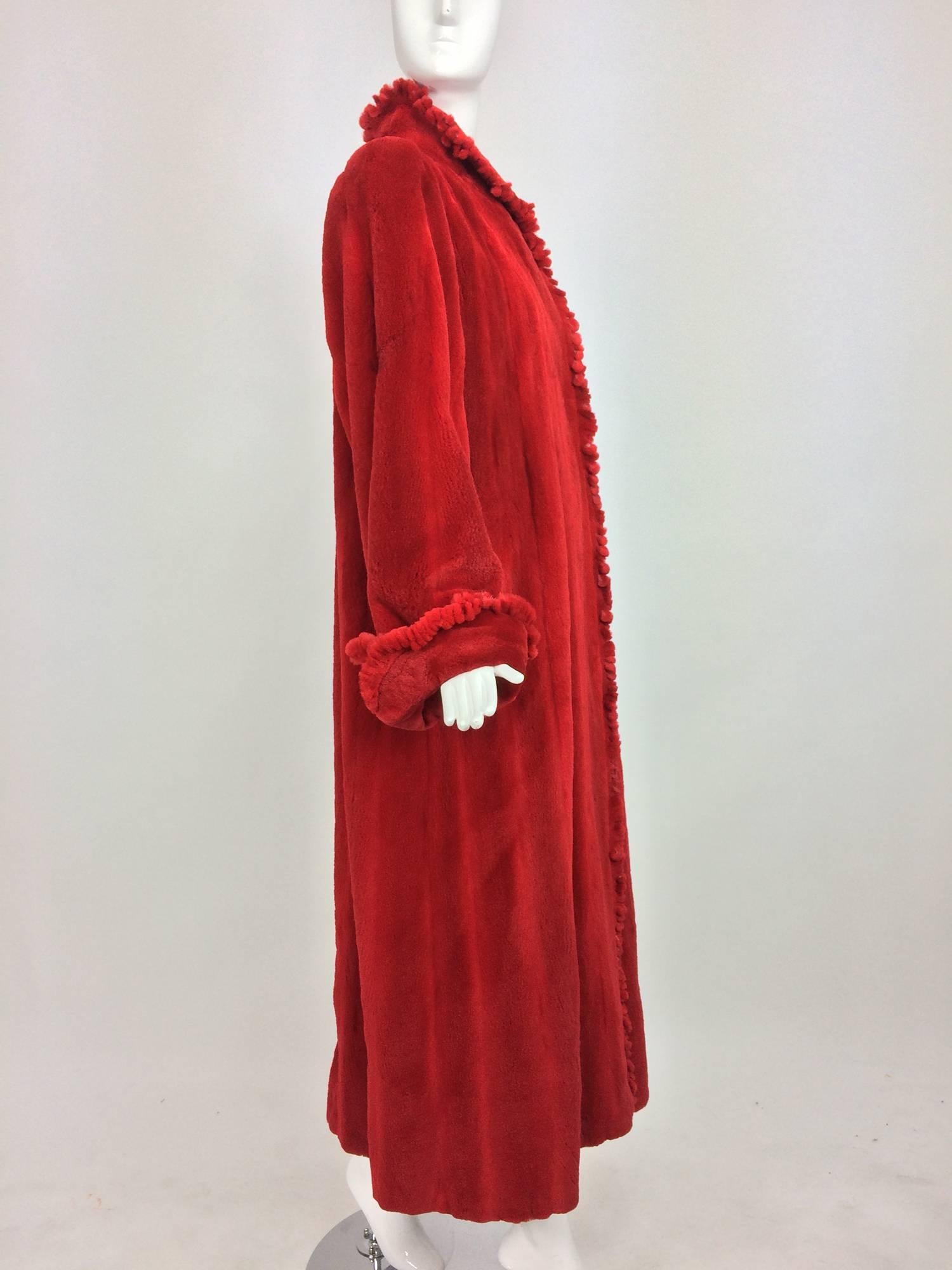 Red Vintage Zuki full length candy apple red sheared beaver coat 1990s