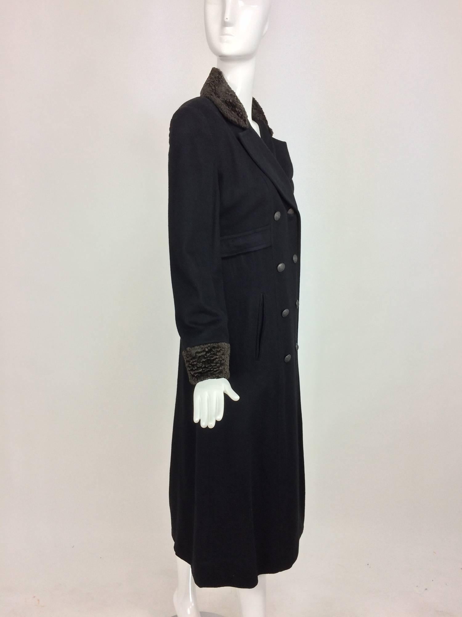 Vintage Zelda Military inspired double breasted black 100% cashmere coat 1980s 2