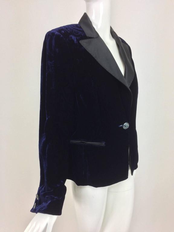 Feraud ink blue embossed velvet tuxedo style jacket For Sale at 1stDibs