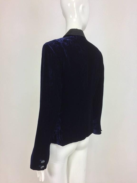 Feraud ink blue embossed velvet tuxedo style jacket For Sale at 1stDibs