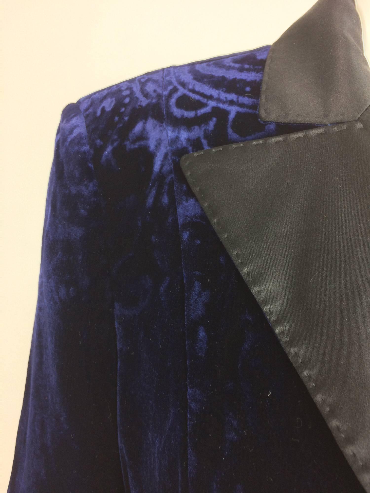 Women's Feraud ink blue embossed velvet tuxedo style jacket 