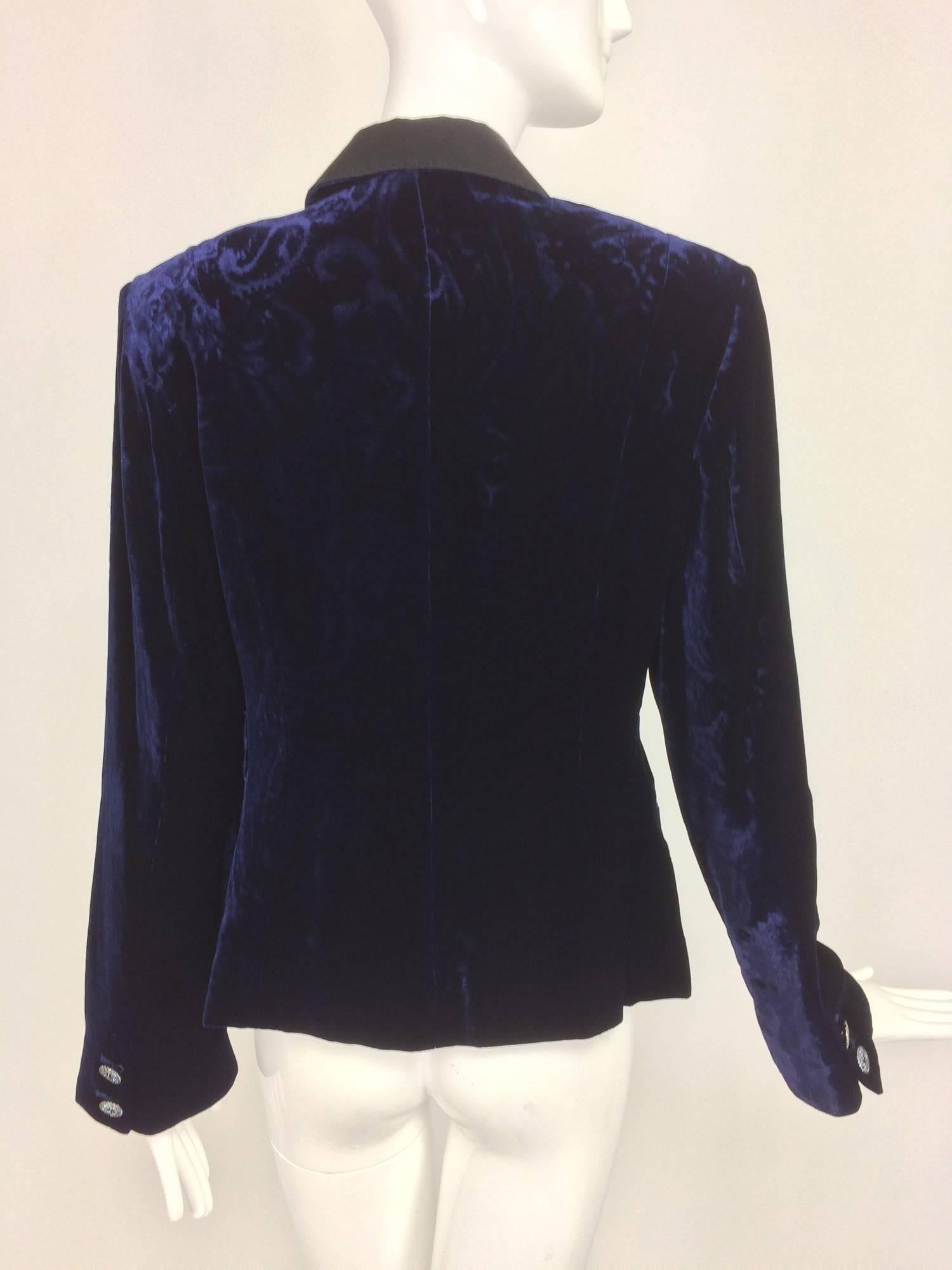 Feraud ink blue embossed velvet tuxedo style jacket  3