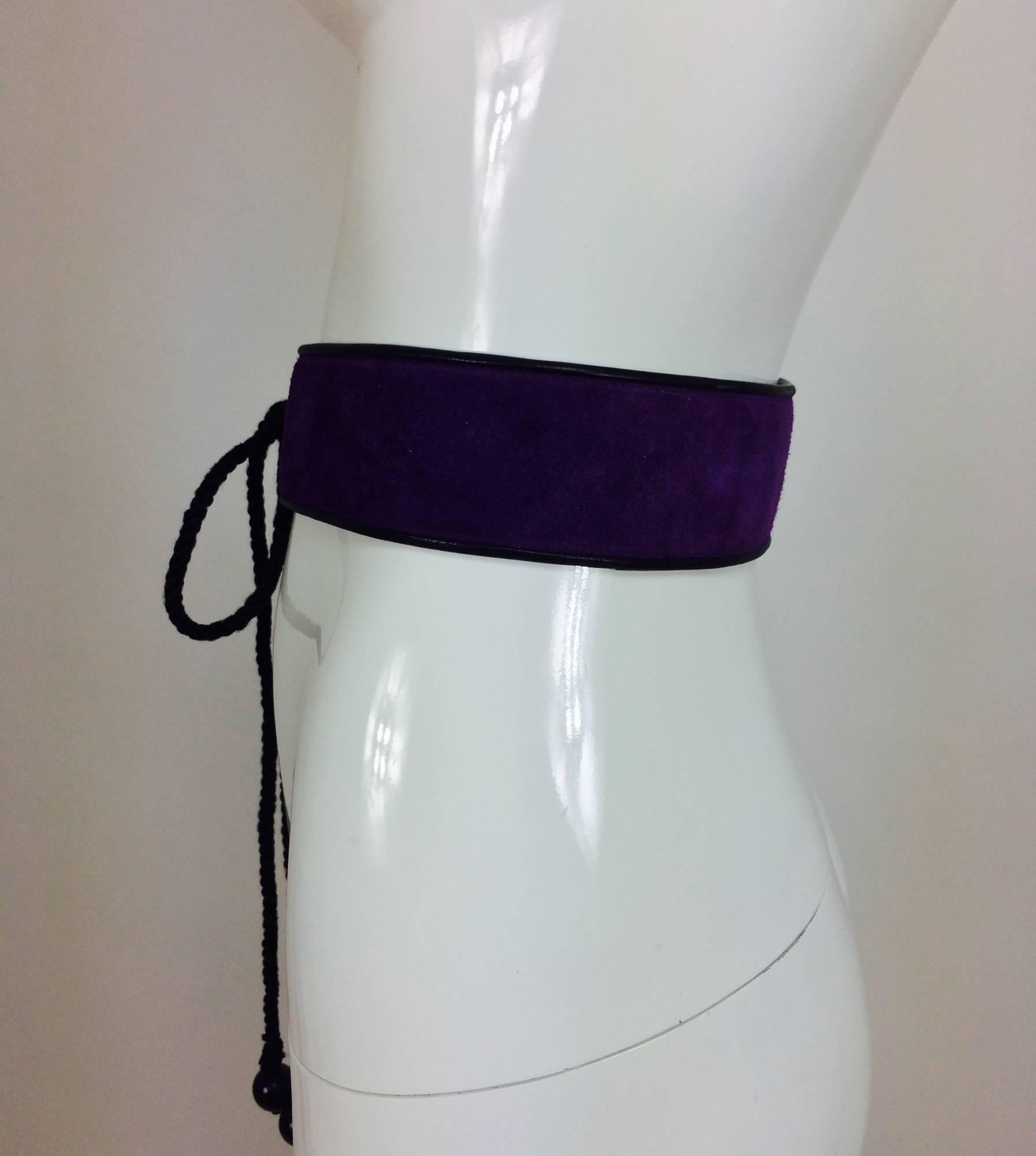 Black Vintage Yves Saint Laurent purple suede & leather cord tie belt 1960s