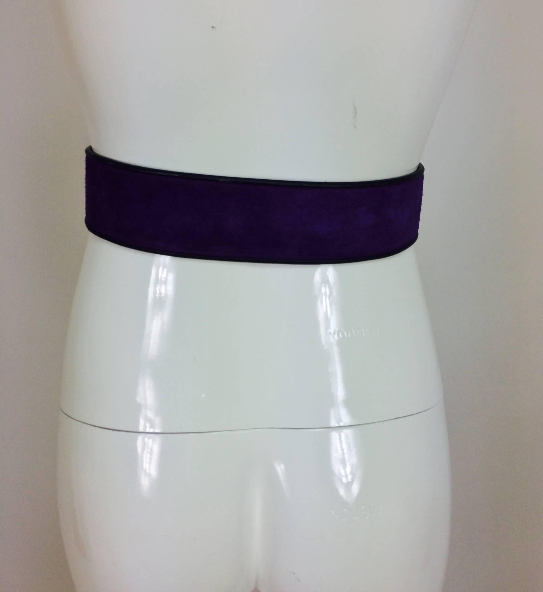 Vintage Yves Saint Laurent purple suede & leather cord tie belt 1960s In Excellent Condition In West Palm Beach, FL
