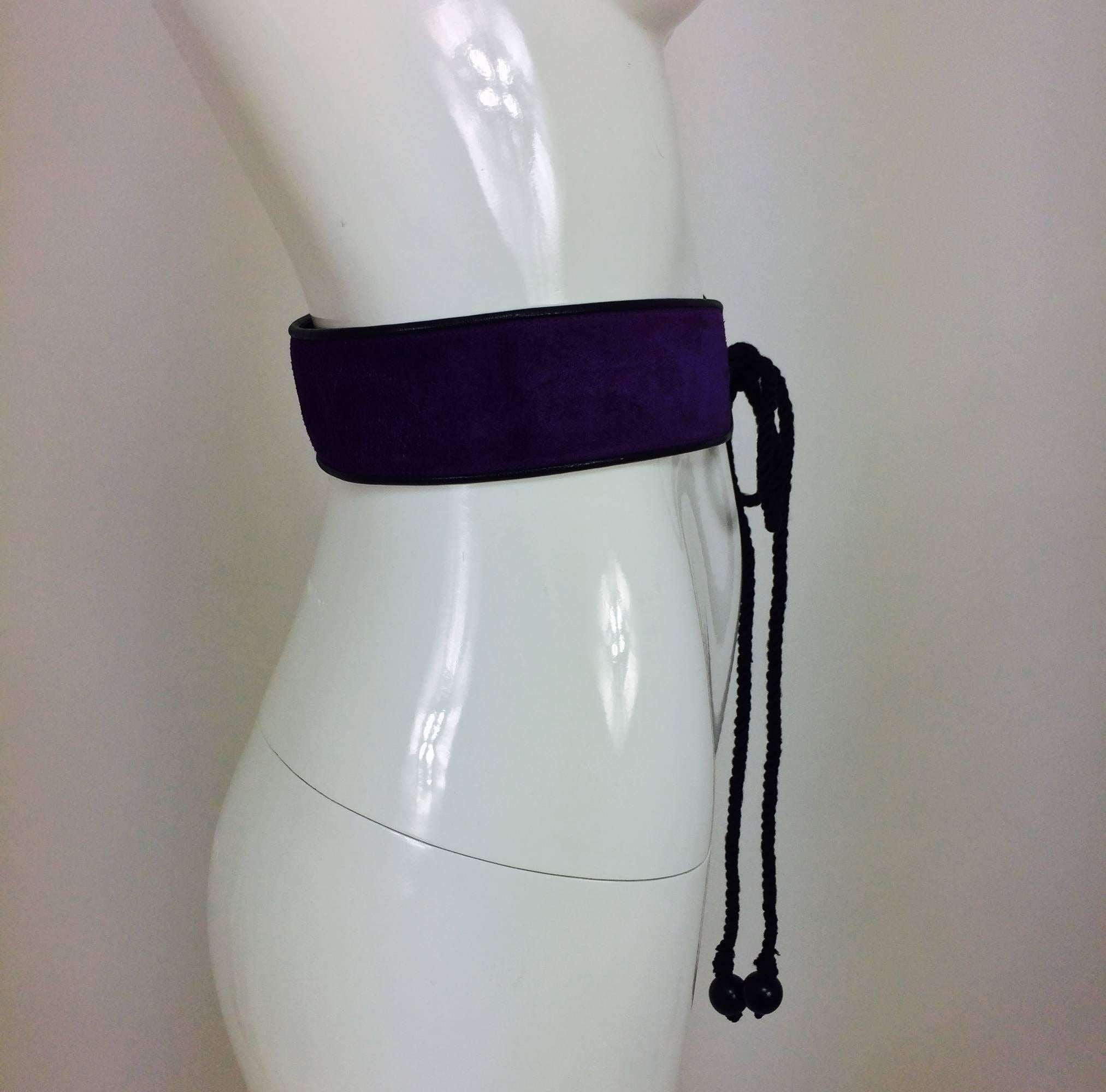 Women's Vintage Yves Saint Laurent purple suede & leather cord tie belt 1960s