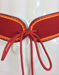 Vintage Yves Saint Laurent red cotton cord and leather tie front belt 1960s