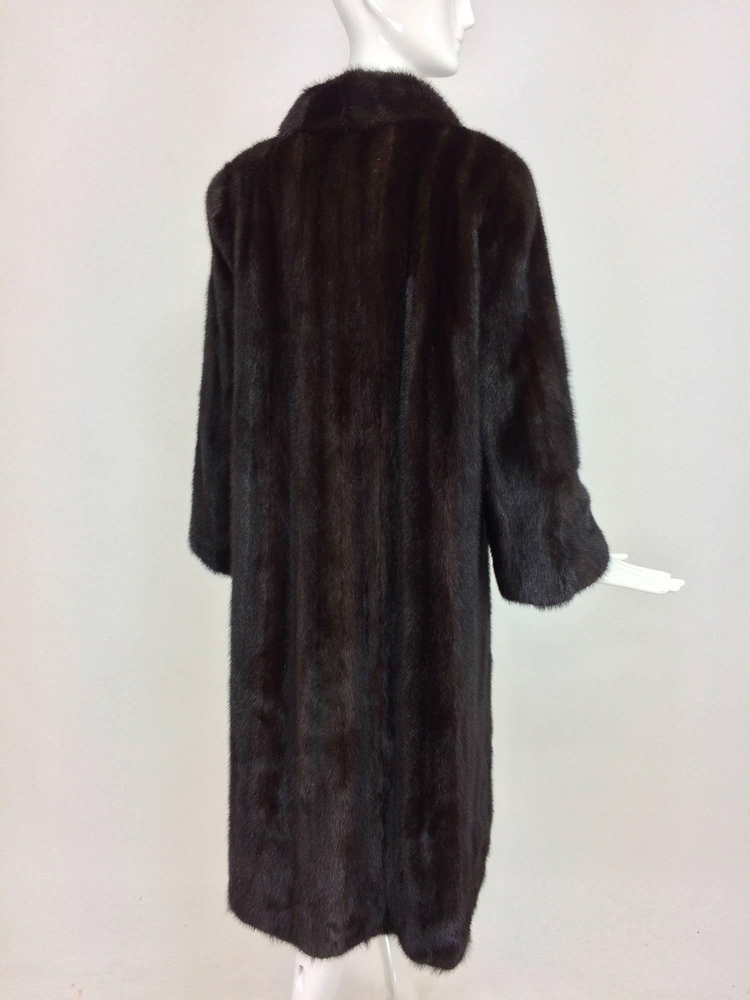 Dark glossy shawl collar full length mink coat France 1