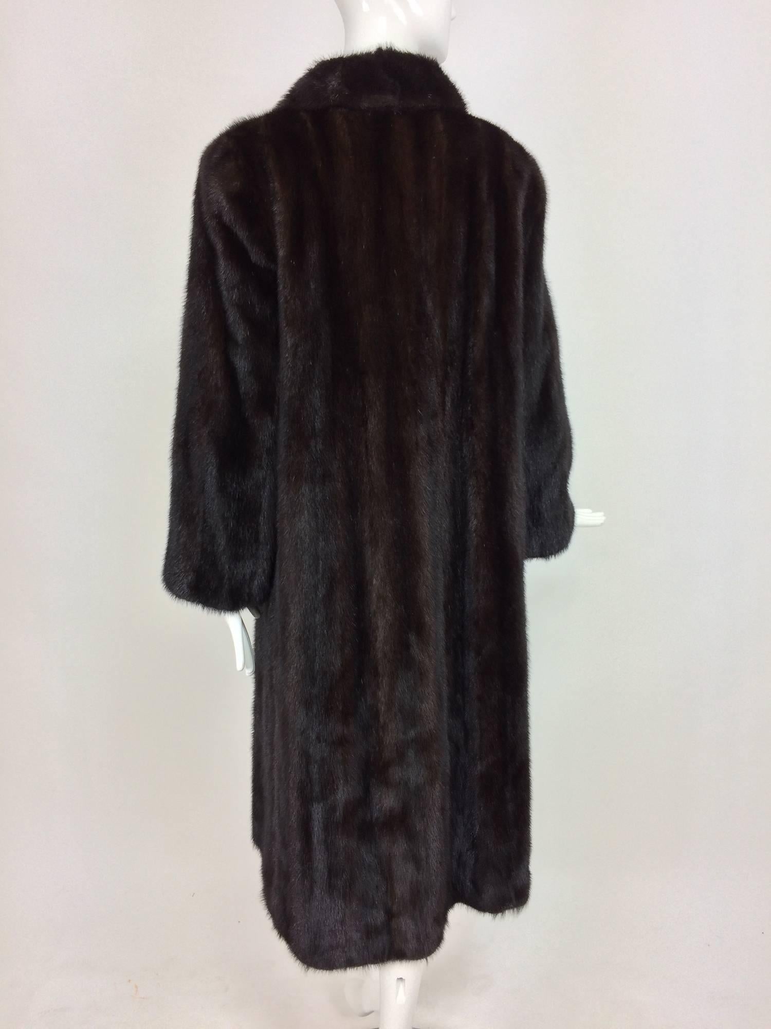 Dark glossy shawl collar full length mink coat France 4