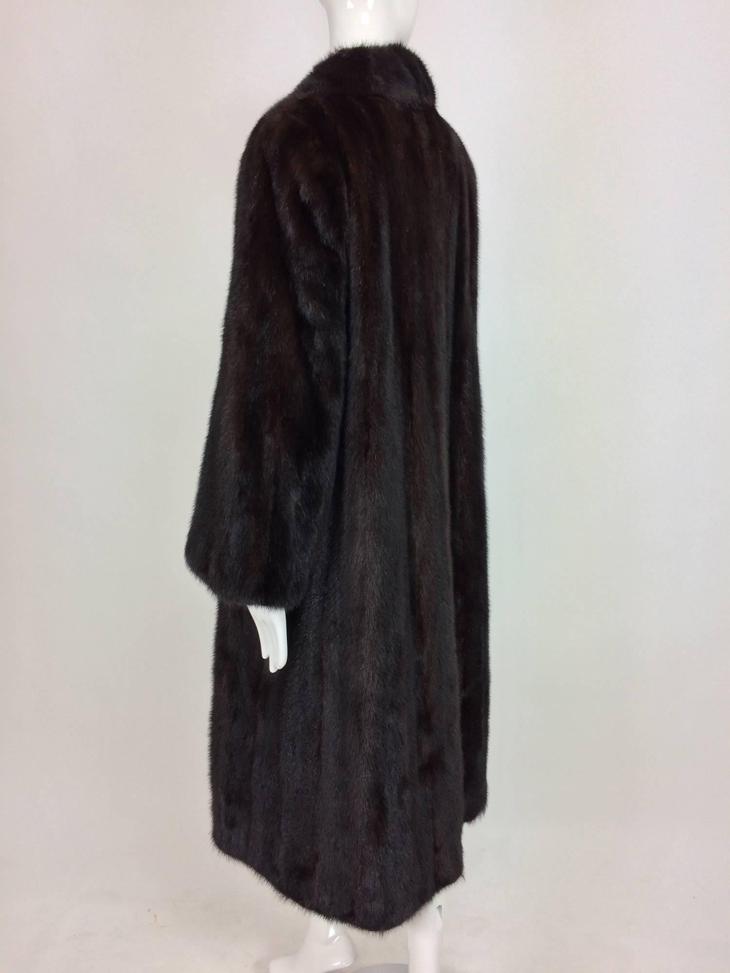 Dark glossy shawl collar full length mink coat France 5