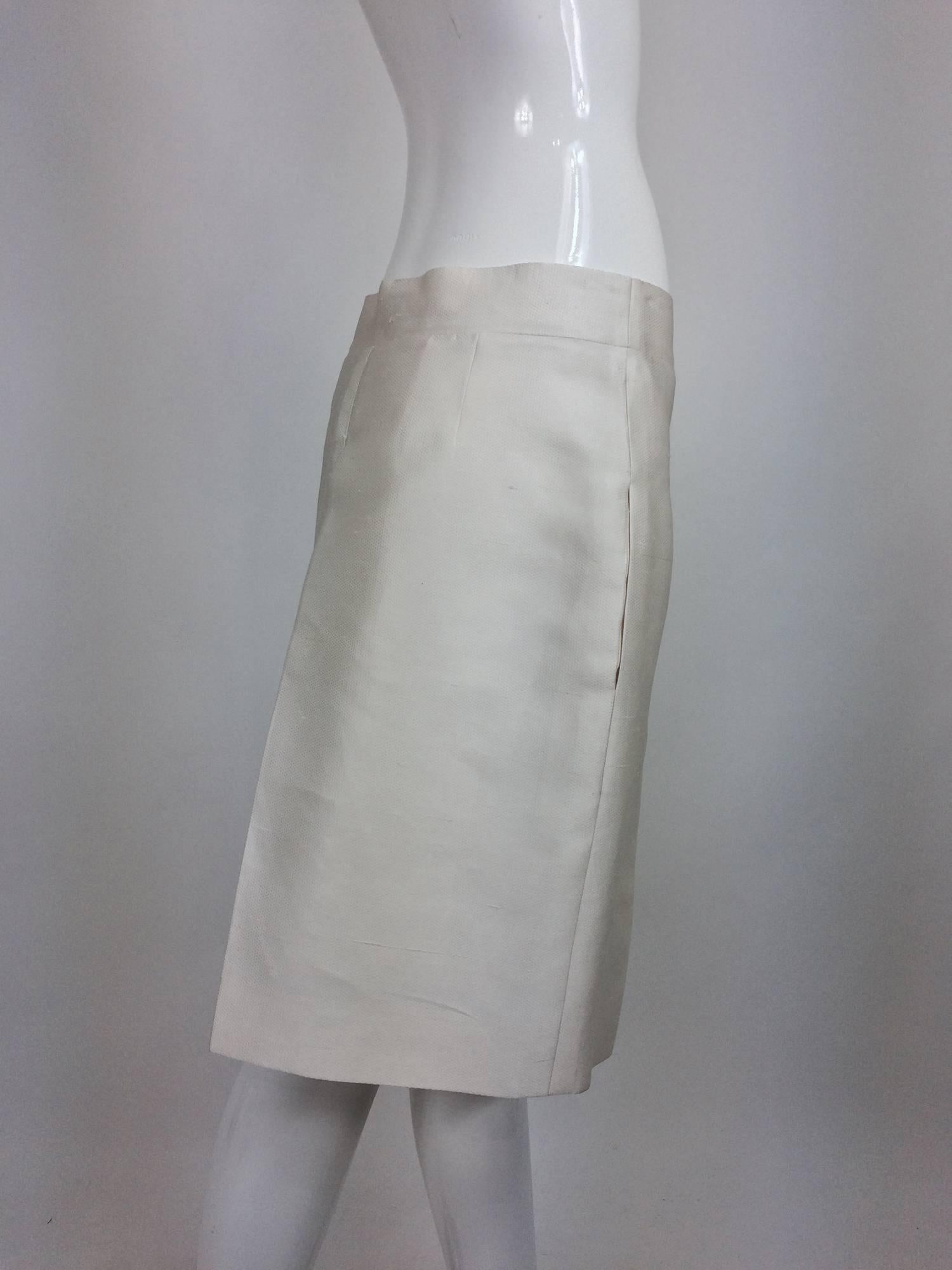 Women's Chanel off white silk cotton pique box pleated skirt 2009